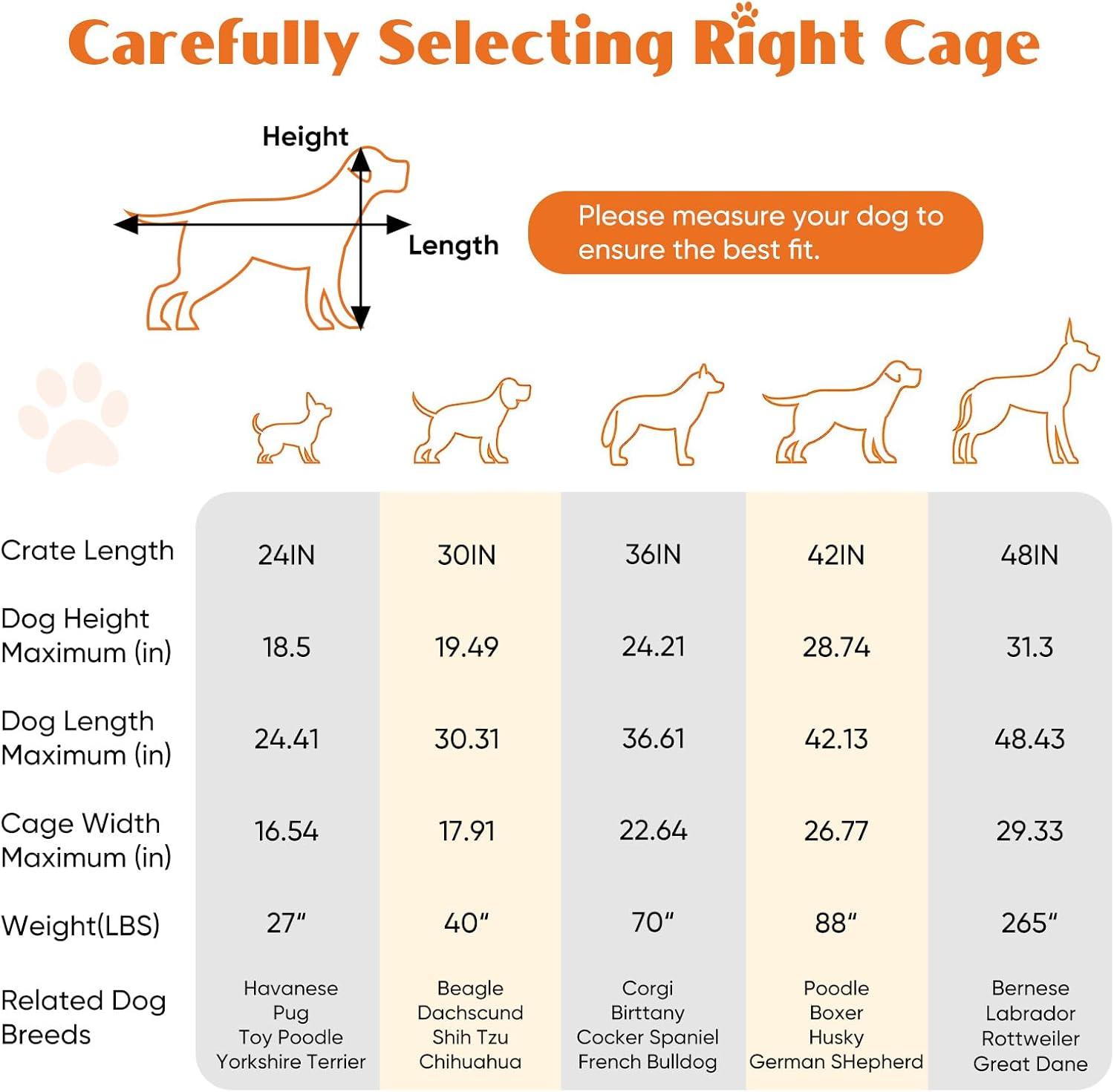 EDX Big Dog Crate with Divider Panel, 48 Inch Double Door Folding Metal Wire Dog Cage with Plastic Leak-Proof Pan Tray
