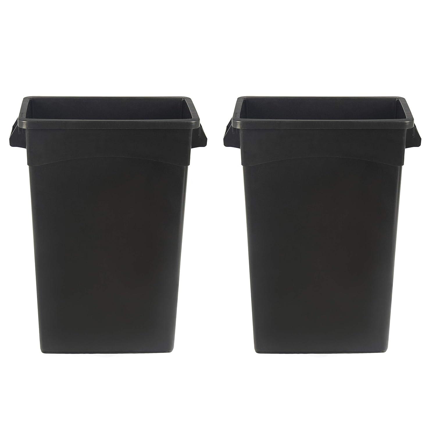 Basics Rectangular Commercial Slim Trash Can, 23 gallon (Pack of 2), Black (Previously brand)