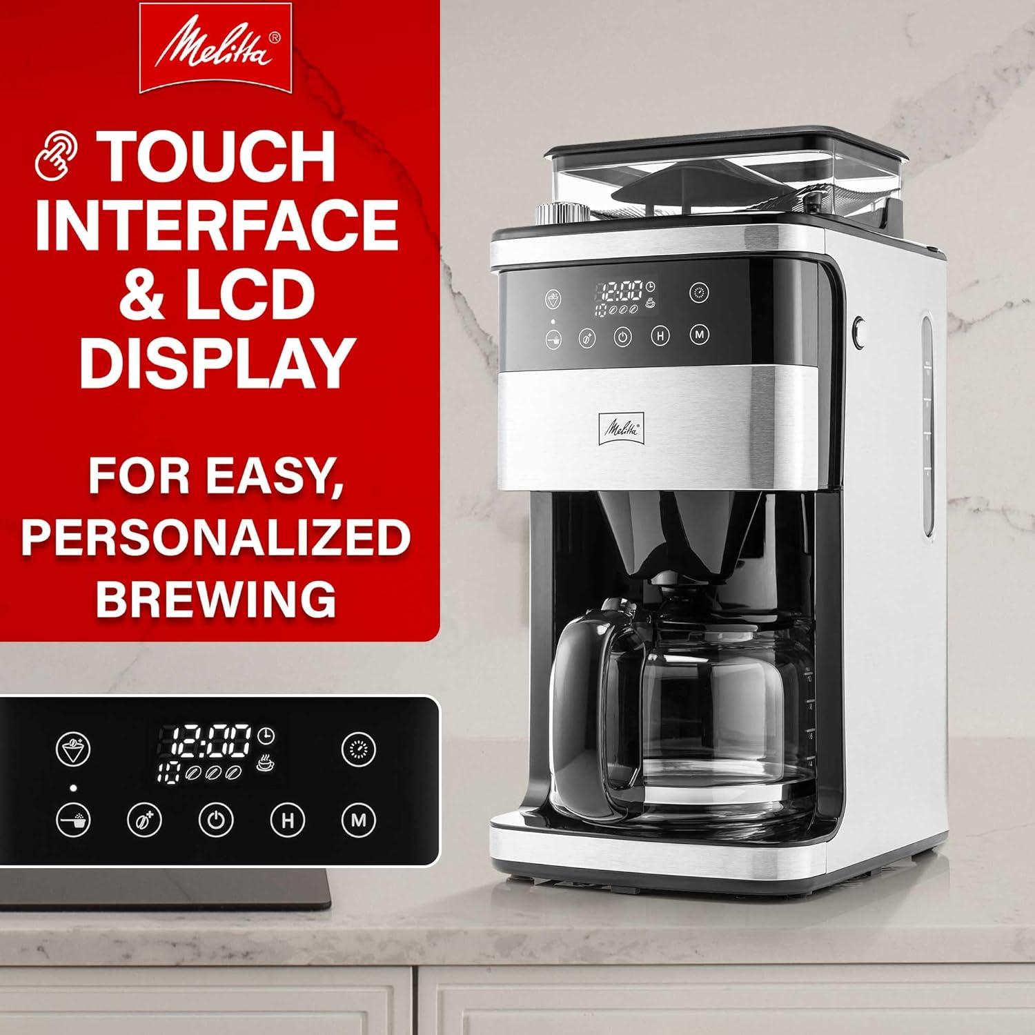 Melitta Aroma Fresh Plus 10c Drip Coffeemaker with Coffee Grinder: Stainless Steel, Digital Display, Automatic Shut-Off