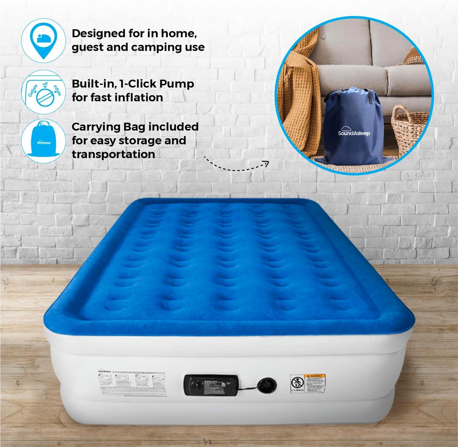 SoundAsleep Dream Series Air Mattress with ComfortCoil Technology & Internal High Capacity Pump -  Queen - Blue