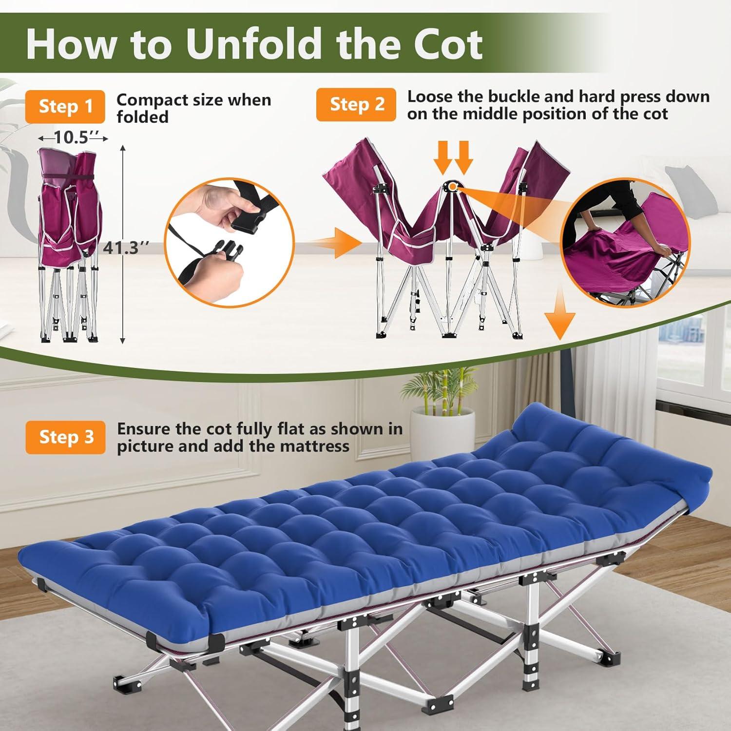 Suteck Folding Camping Cot Portable Outdoor Heavy Duty Sleeping Cot with Mattress and Carry Bag