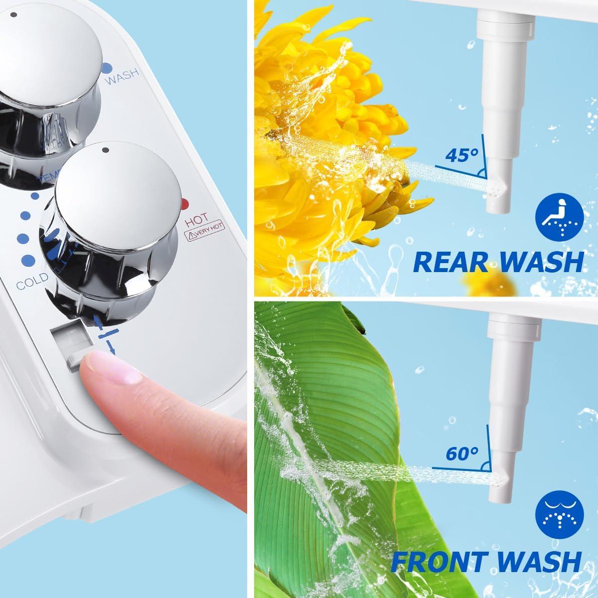 Hot and Cold Bidet Attachment for Toilet, Ultra-Slim Bidet Attachment Warm Water, Non-Electric Adjustable Pressure Self Cleaning Sprayer Nozzle Control for Posterior, Feminine Wash (Chrome)