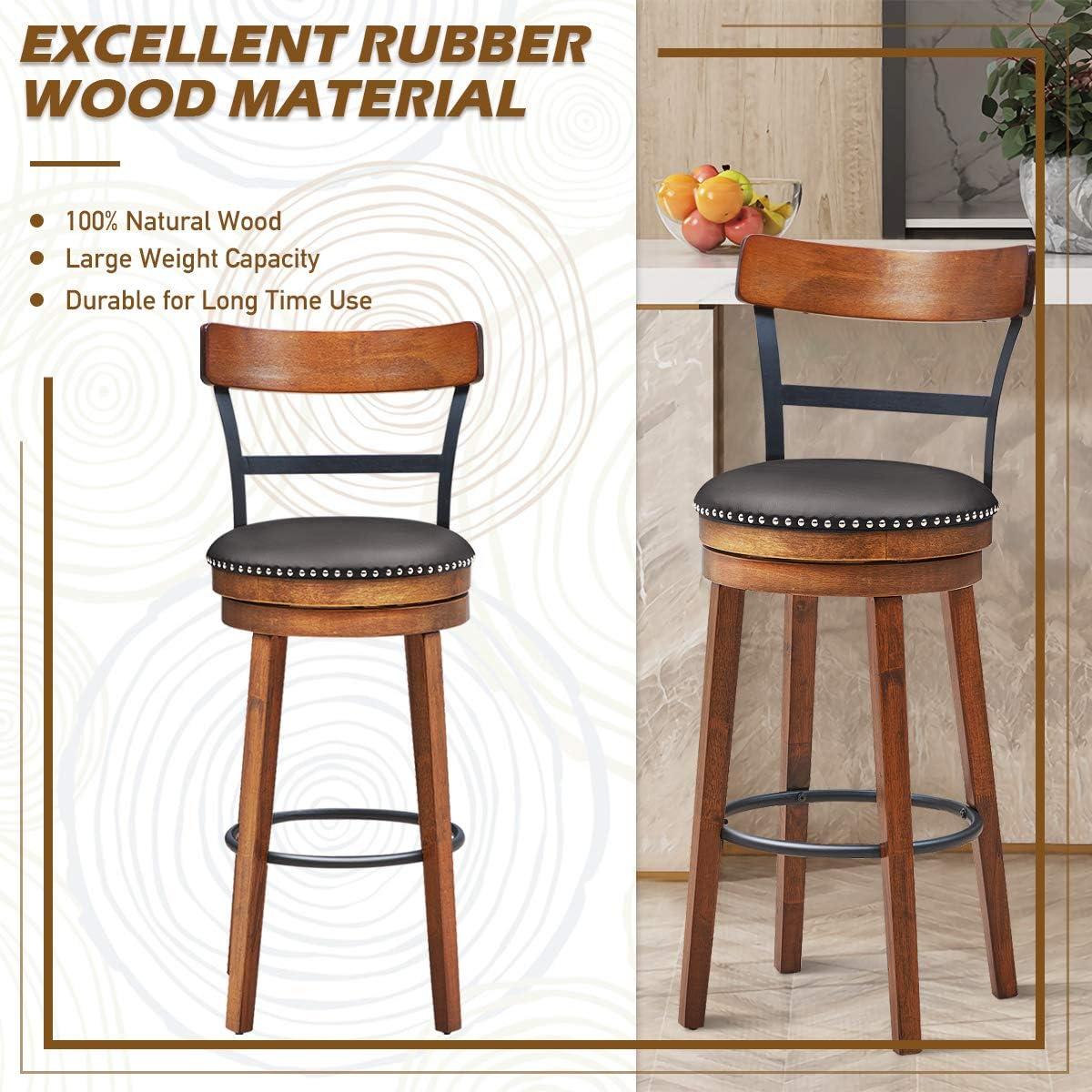 Costway 30.5'' BarStool Swivel Pub Height kitchen Dining Bar Chair with Rubber Wood Legs