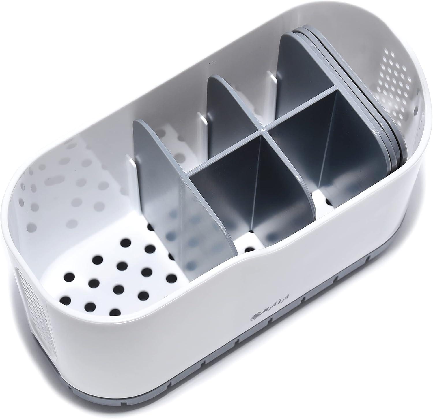 OMAIA White and Gray Rectangular Sink Caddy with Dividers