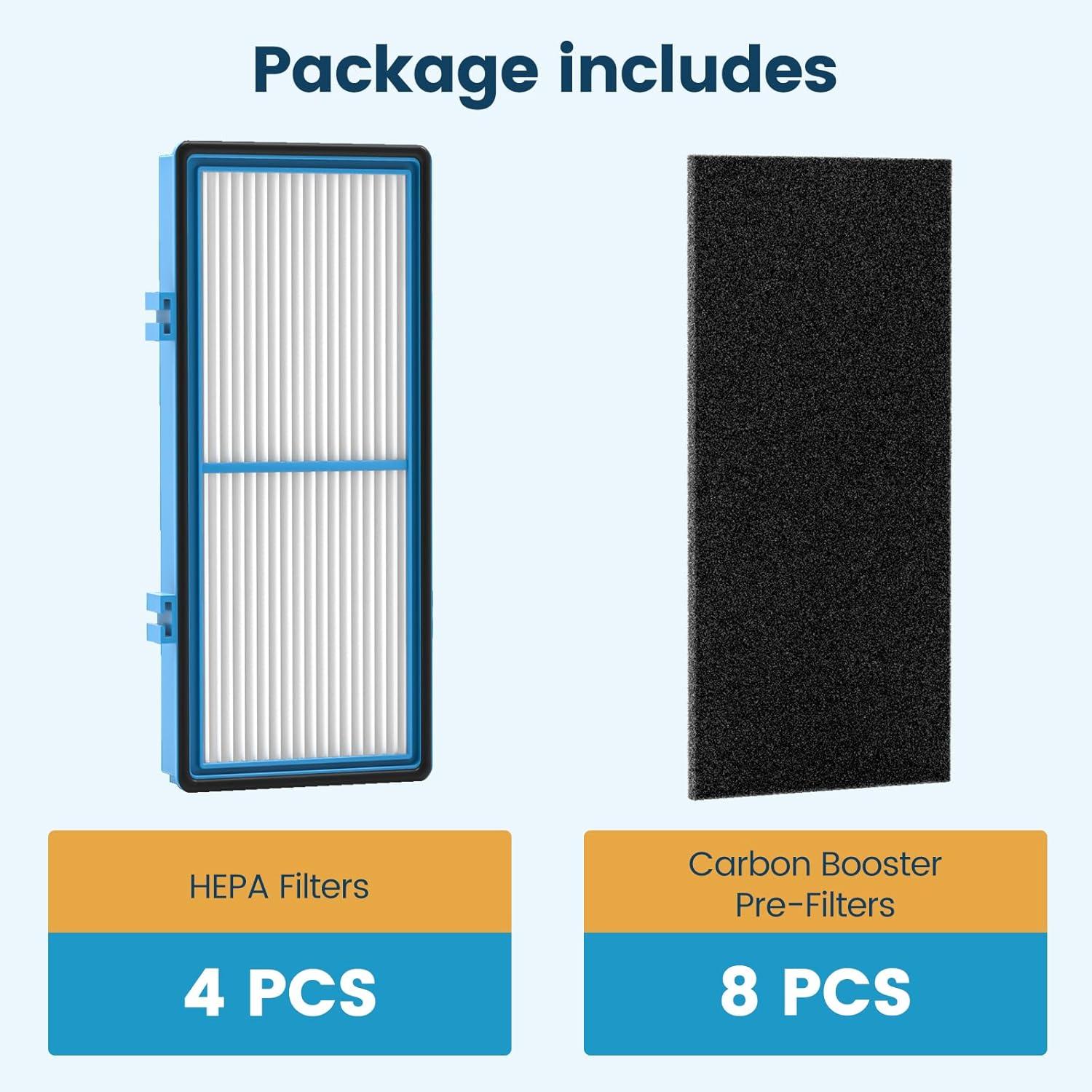 4 HEPA Filters + 8 Carbon Booster Filters for Holmes AER1 Type Total Air Filter Replacement Filters for HAPF30AT and HAP242-NUC