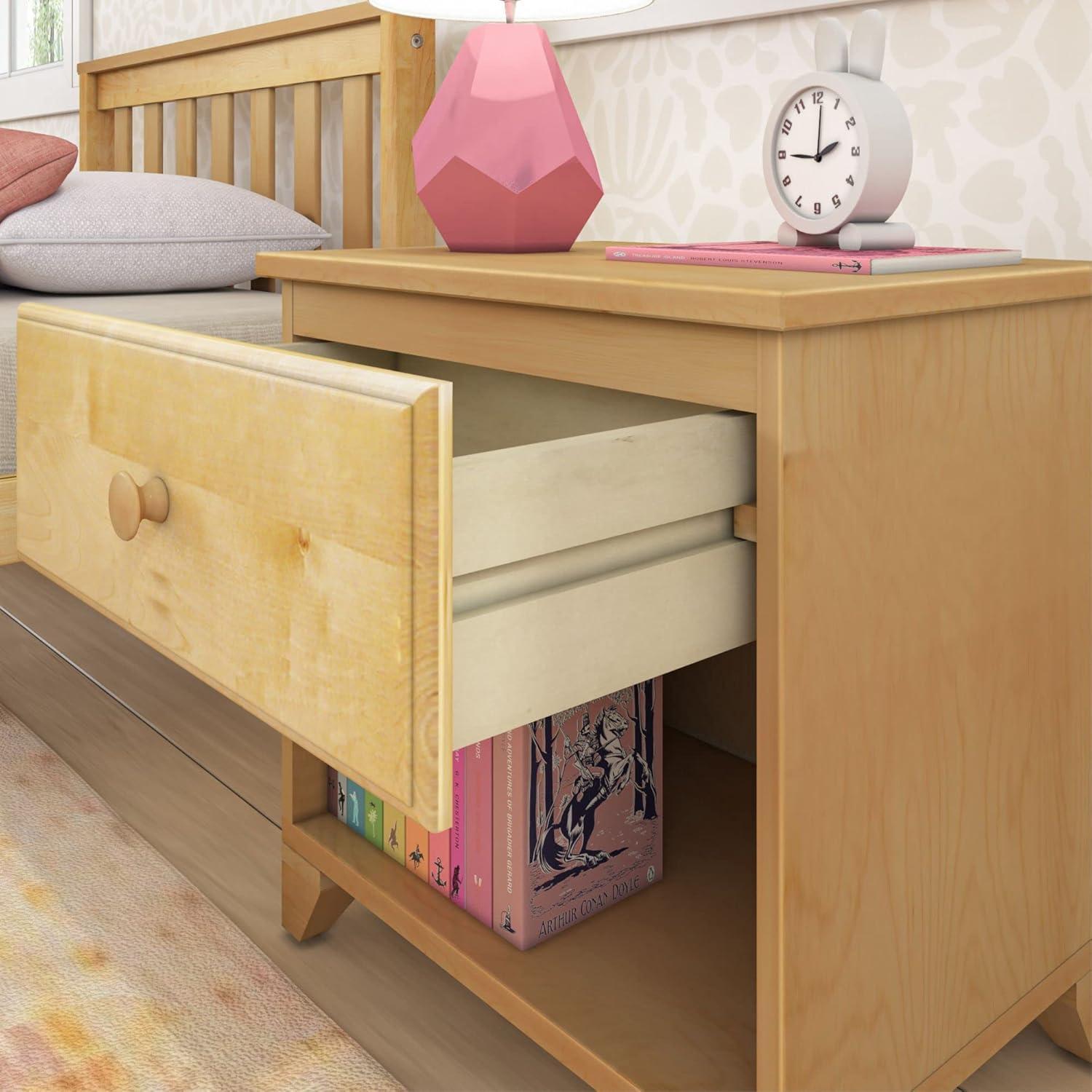 Max & Lily Classic Wood Nightstand with 1 Drawer, Kids Bedside Table/End Table, Small Nightstand for Bedroom, Natural