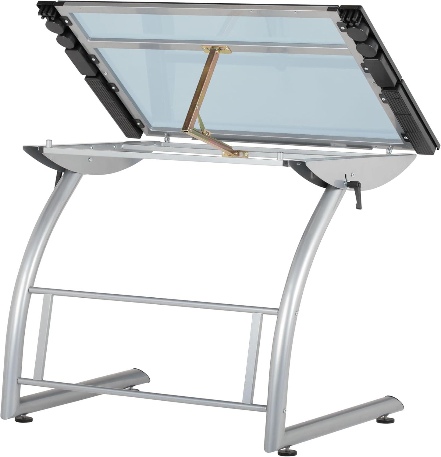 Inbox Zero Cournoyer Glass Top Metal Base Drafting Table