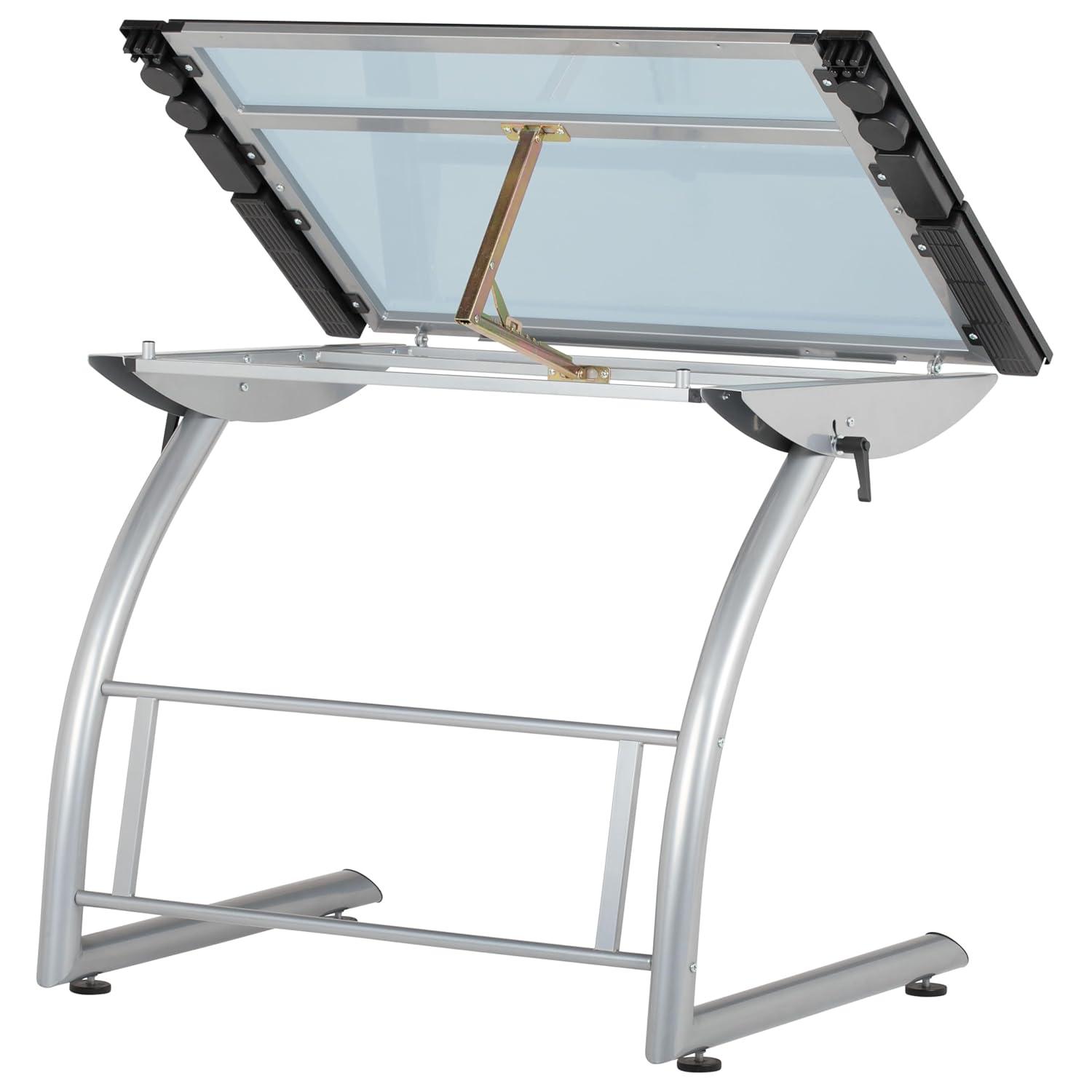 Inbox Zero Cournoyer Glass Top Metal Base Drafting Table