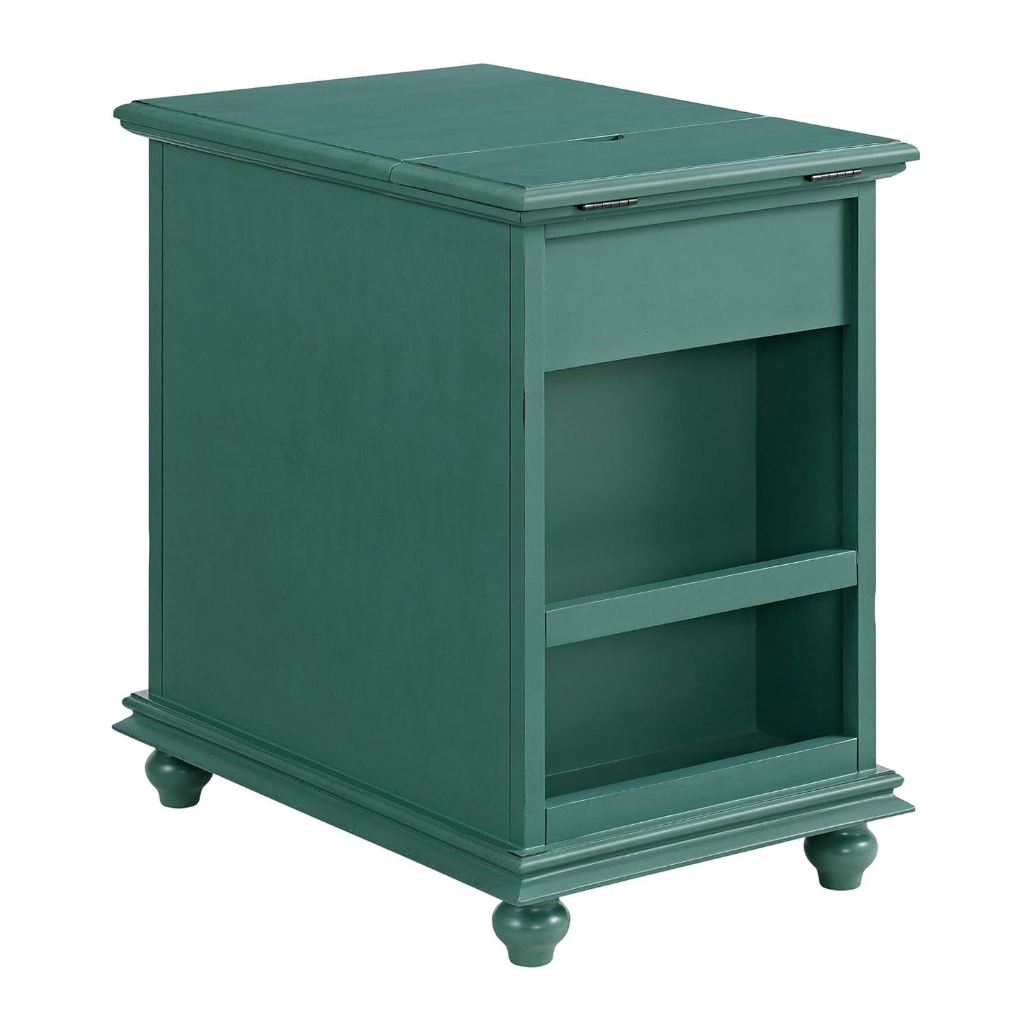 Elegant Chairside Table with Power Antique Teal Green - Martin Svensson Home