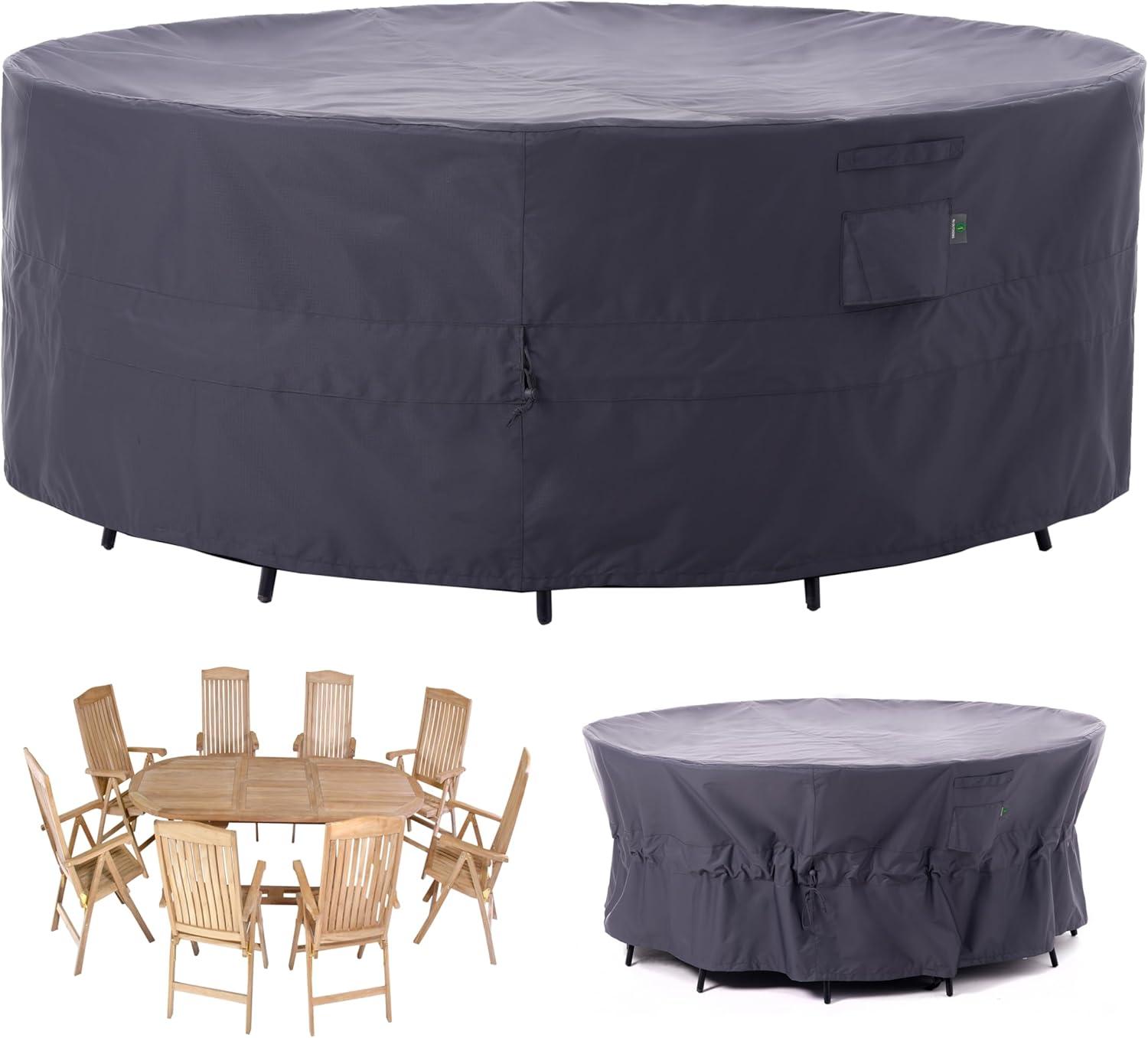 Premium Waterproof Outdoor Patio Round Table Cover: Latest Rip-Stop Fabric, 3-Year Warranty