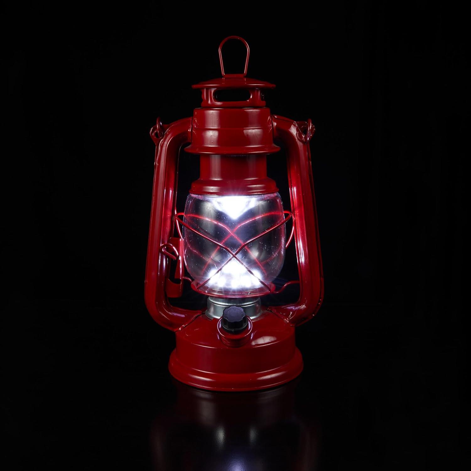 Alpine Corporation 6" x 5" x 9" Metal Hurricane Lantern with Battery-Powered LED Light, Red