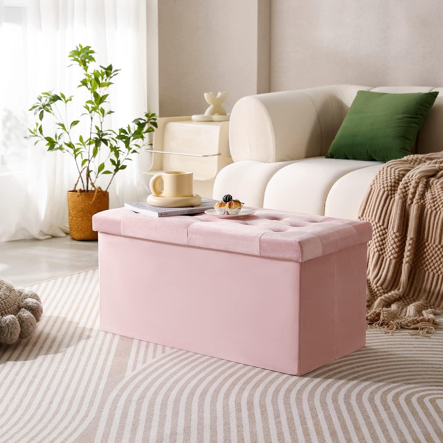 Pink Velvet Extra Large Storage Ottoman with Lid