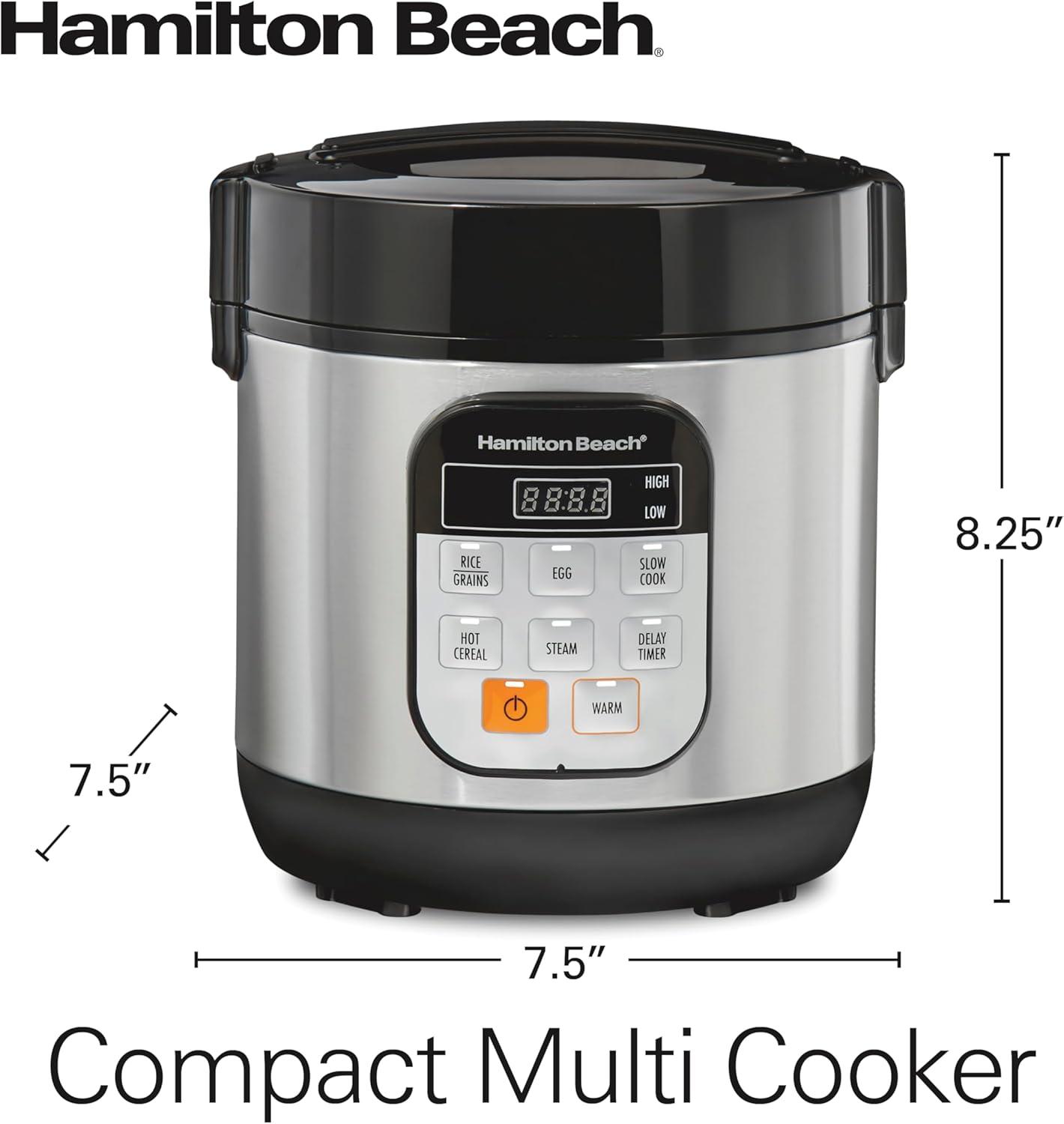 Hamilton Beach Compact Multi Cooker, 1.5 Quart, with Rice Cooker, Egg Cooker, Slow Cooker, Food Steamer and Cereal Functions, 37524