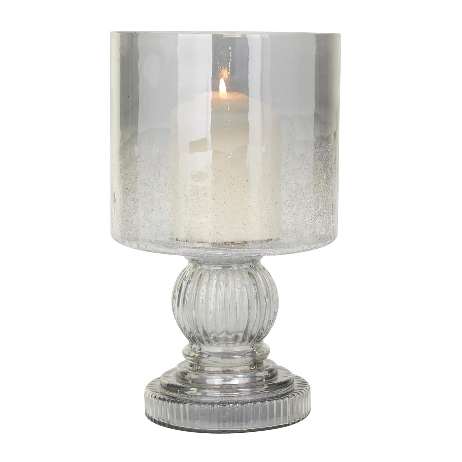 DecMode Black Glass Handmade Turned Style Pillar Hurricane Lamp with Smoked Glass Finish
