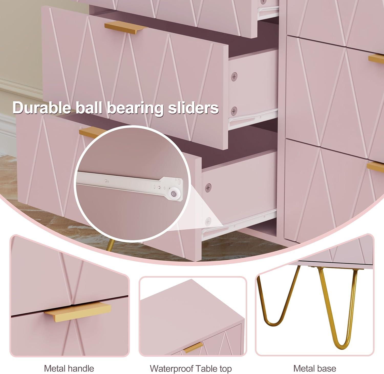 KTENME 2024 New Wood 6 Drawer Dresser, Modern Chest with Wide Storage for Bedroom, Living Room