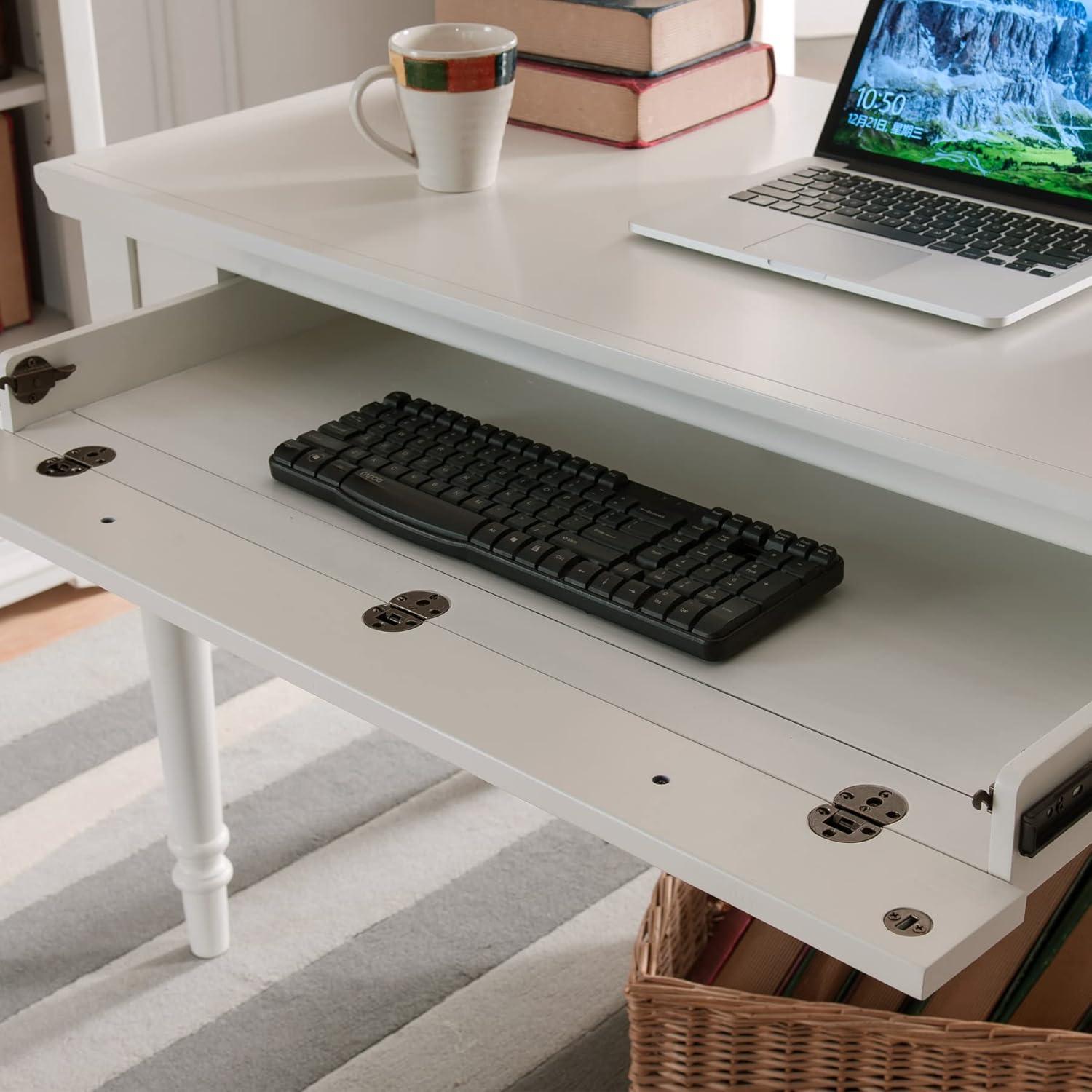 Cottage White Poplar Laptop Desk with Keyboard Tray and Drawer