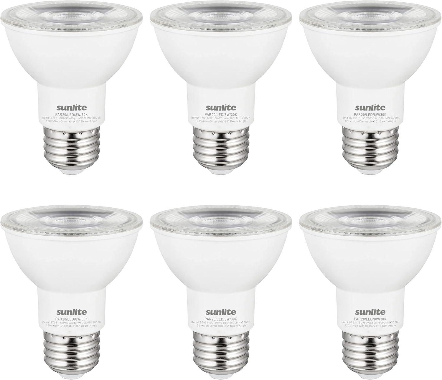 White Dimmable LED PAR20 Flood Light Bulbs, 6-Pack