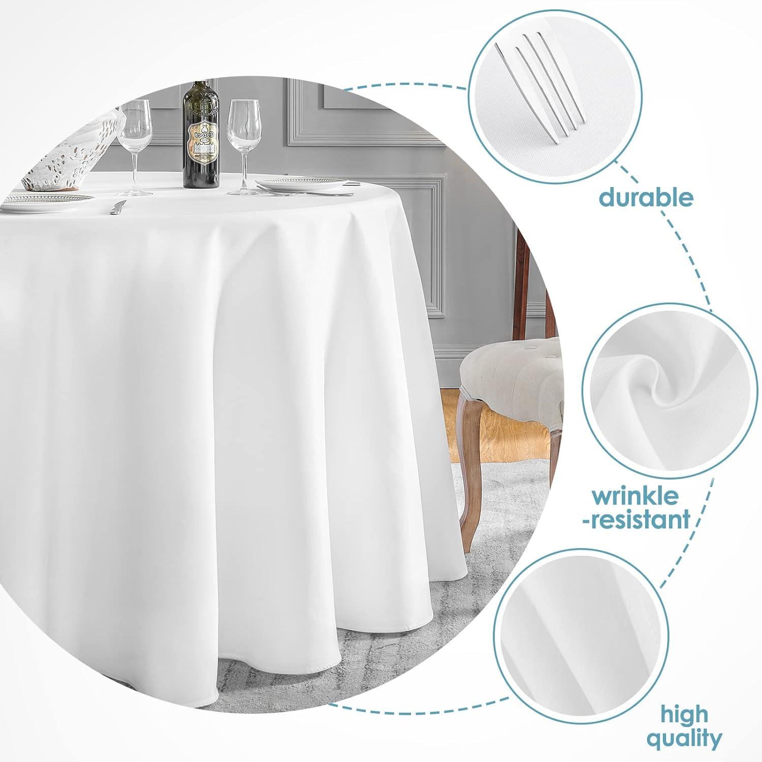 10 Pack Round Tablecloth White 120 Inch, Stain Resistant and Wrinkle Polyester Table Cloth, Washable Table Cover for Kitchen Dining, Wedding, Buffet Table, Holiday Party