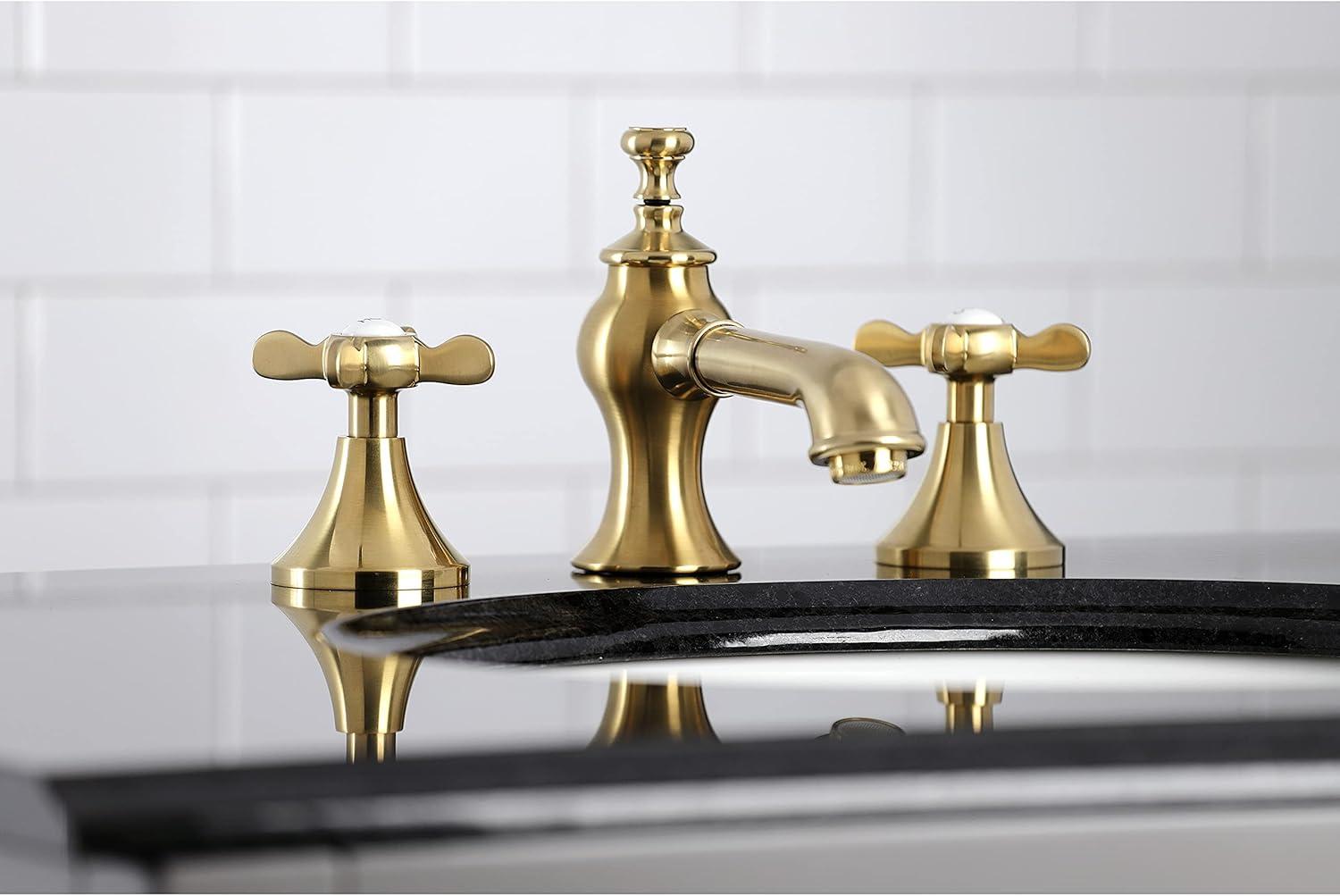 Kingston Brass Essex Two-Handle 3-Hole Deck Mount Widespread Bathroom Faucet with Brass Pop-Up Drain