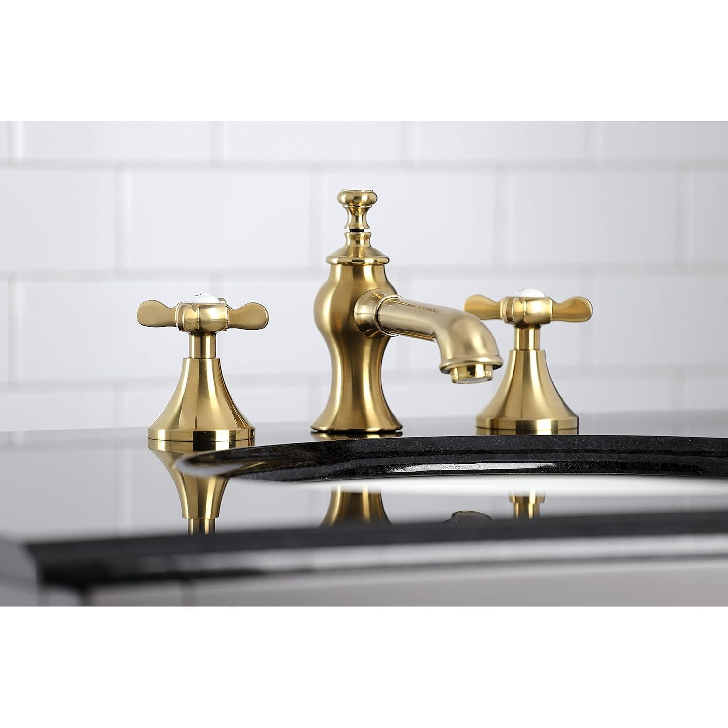 Kingston Brass Essex Two-Handle 3-Hole Deck Mount Widespread Bathroom Faucet with Brass Pop-Up Drain