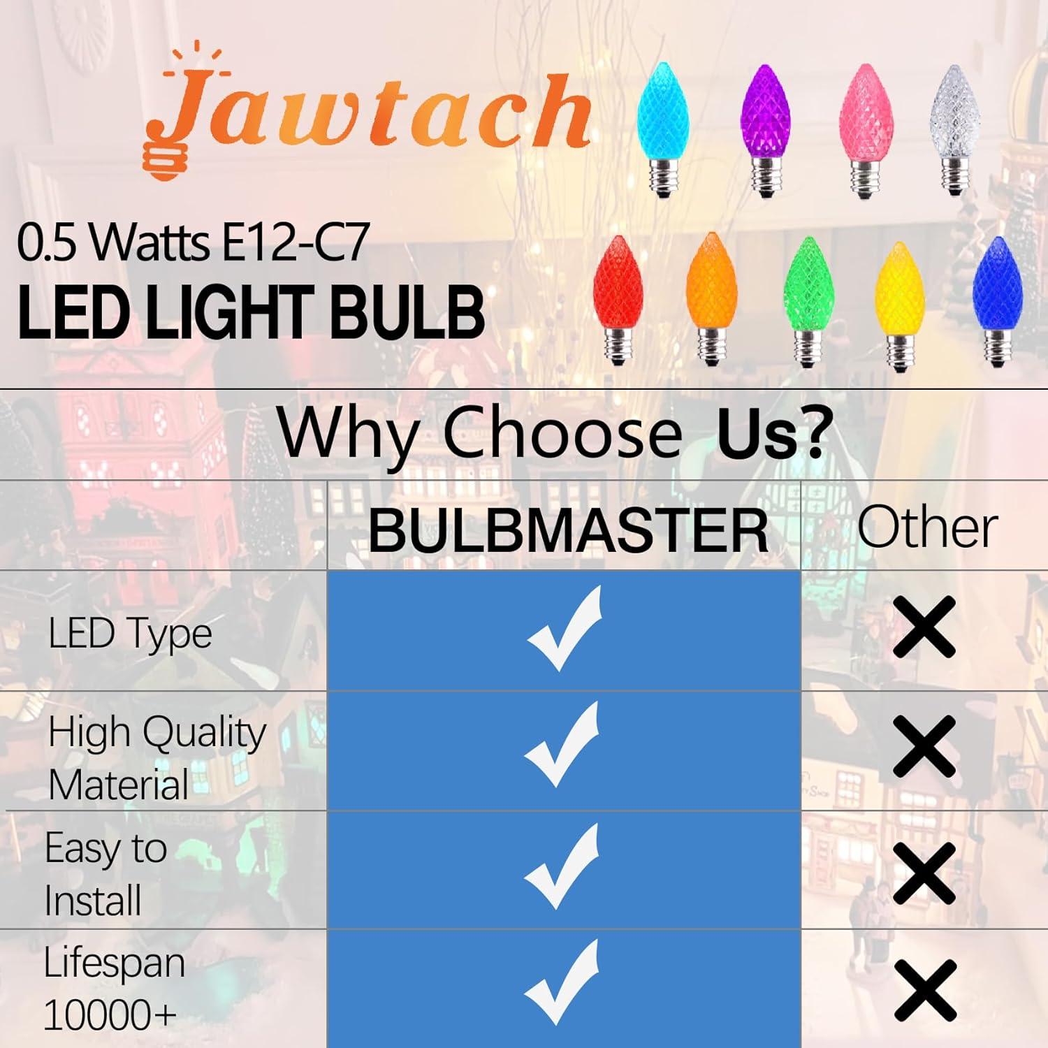 Novelty Lights 25 Pack C7 LED Twinkle Outdoor Christmas Replacement Bulbs, Warm White, C7/E12 Base White