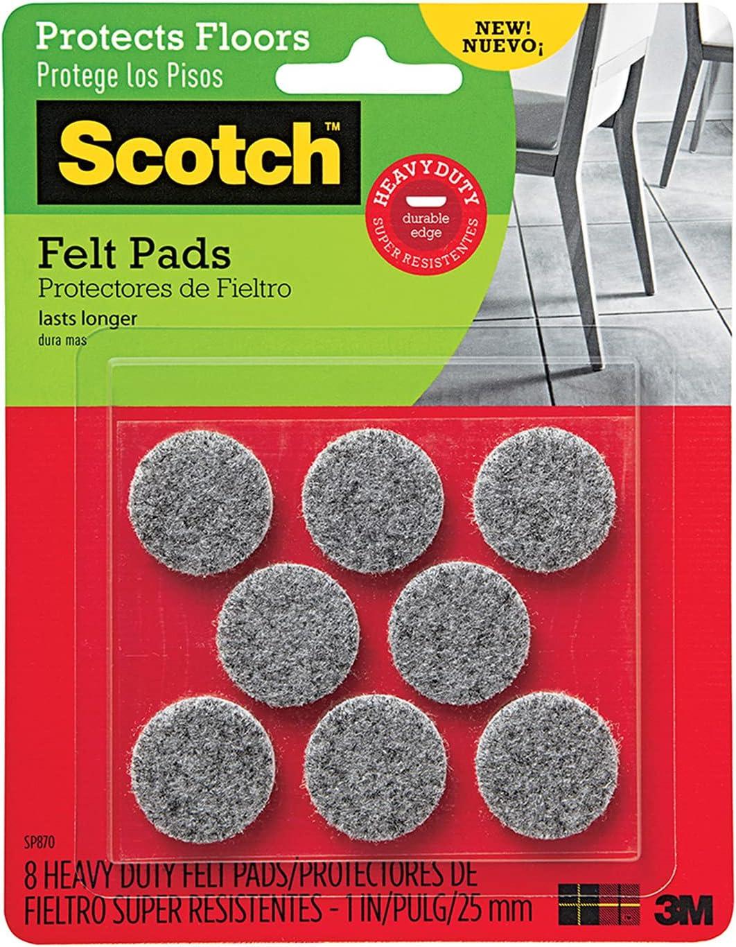 (8-Pk) Scotch 1" Gray Round Heavy-Duty Surface Protection Felt Floor Pads