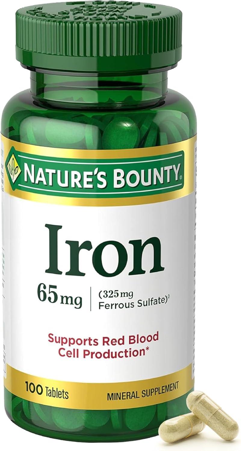 Nature’s Bounty Iron Supplement, 65mg, Mineral Supplement, 100 Tablets