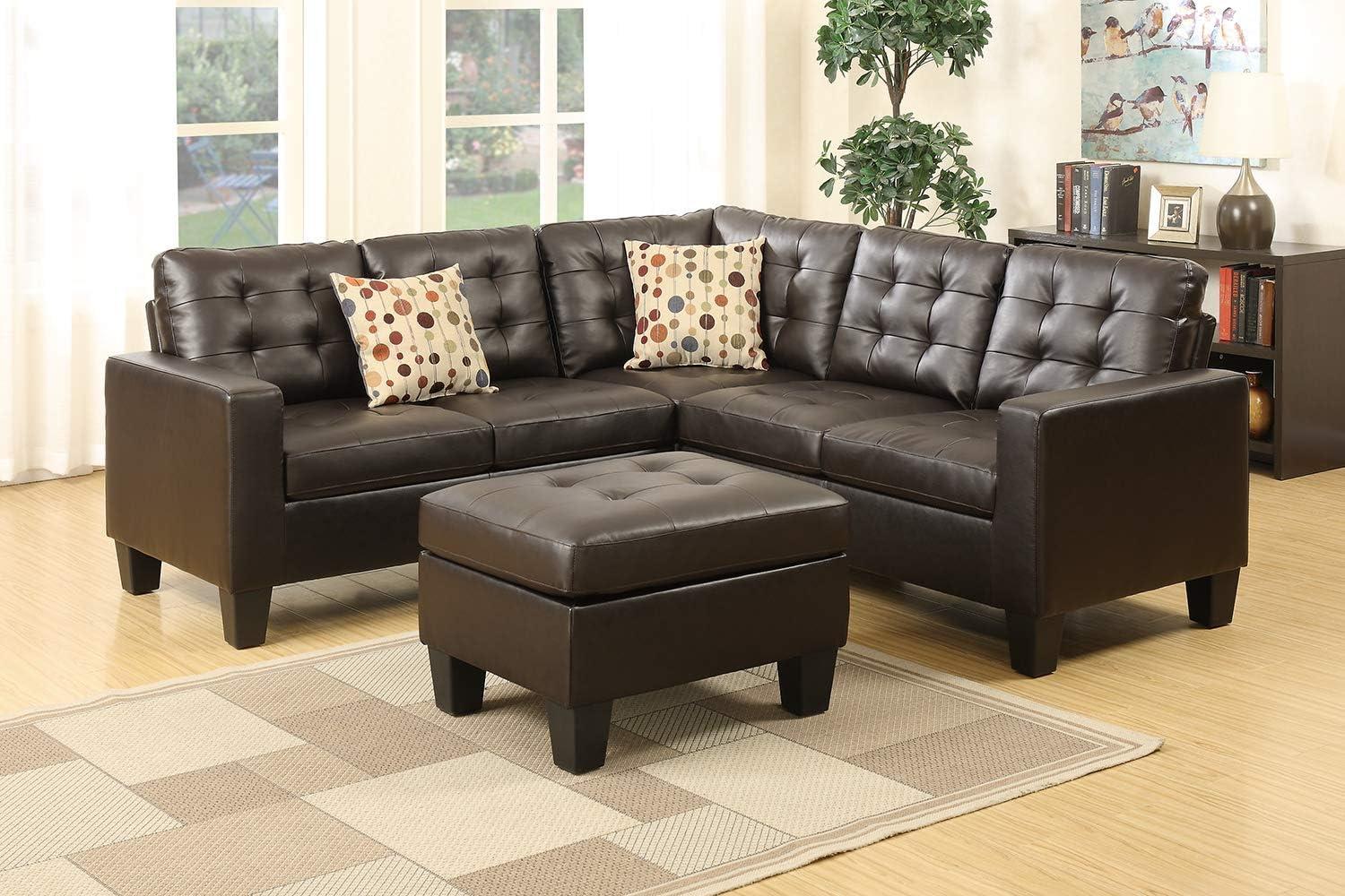 Poundex Furniture 4 Piece Faux Leather Sectional Sofa Set in Espresso