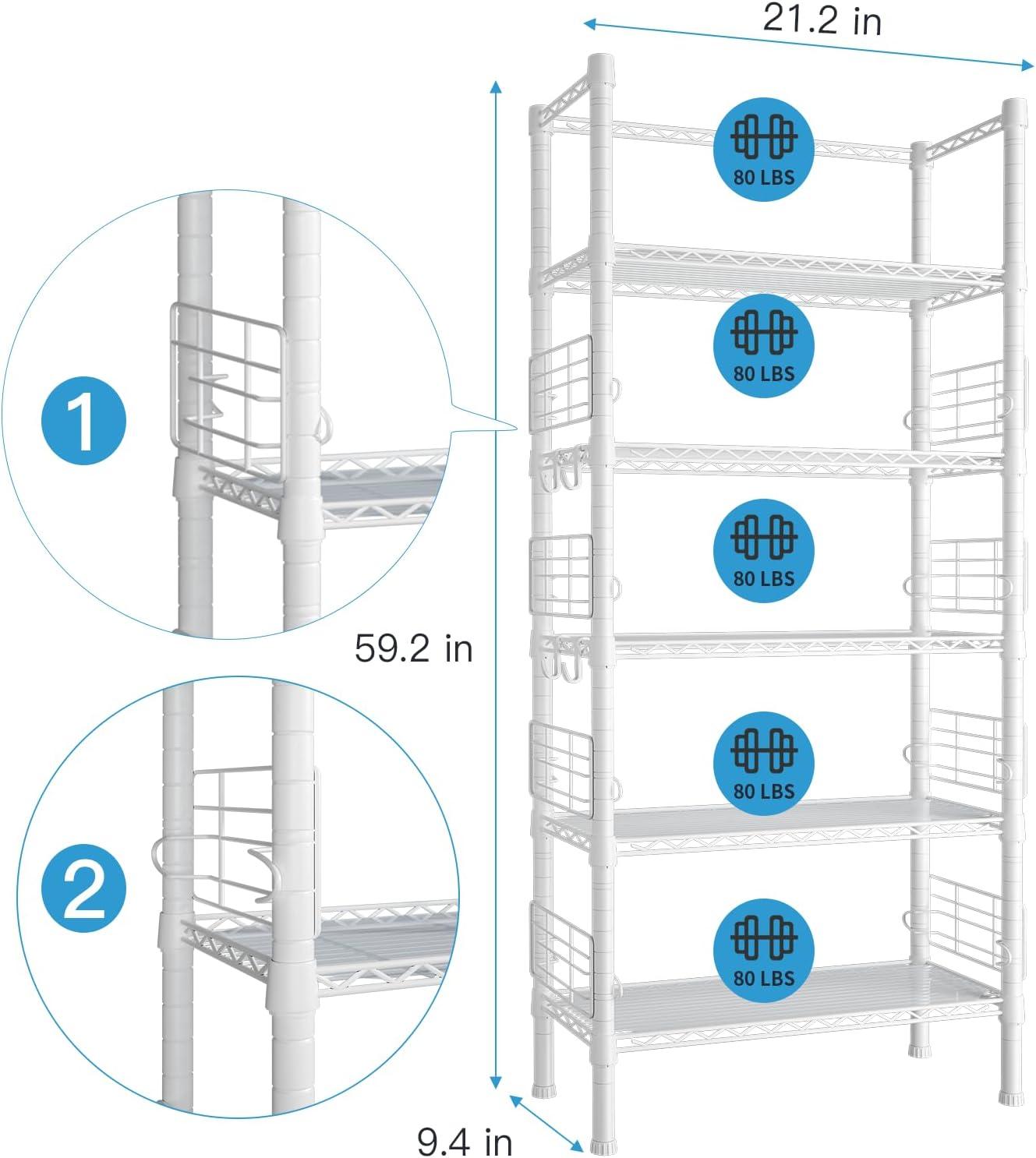 White 5-Tier Metal Storage Rack with Adjustable Shelves