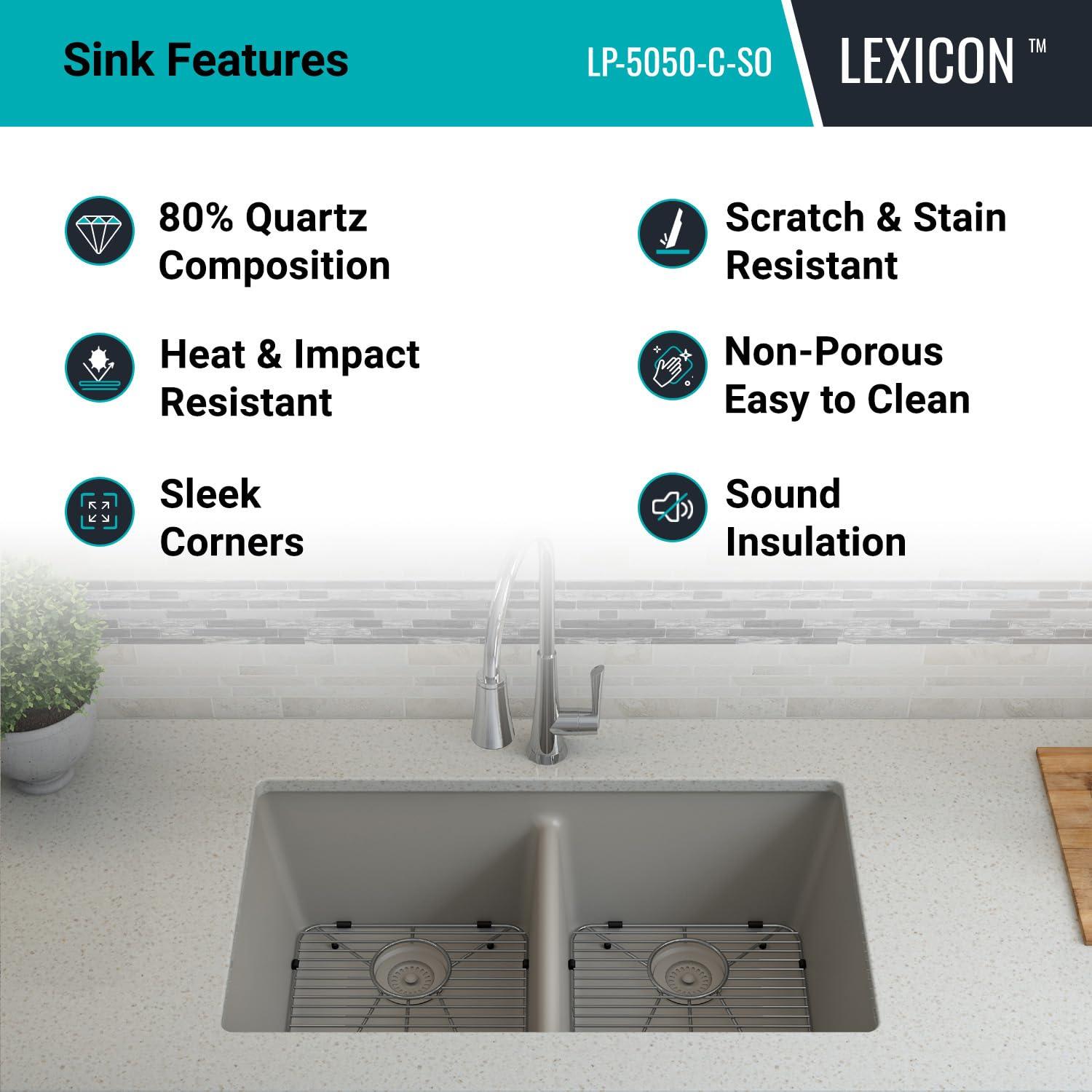 Lexicon Double Bowl Drop-in Stone Kitchen Sink, 32" x 19"
