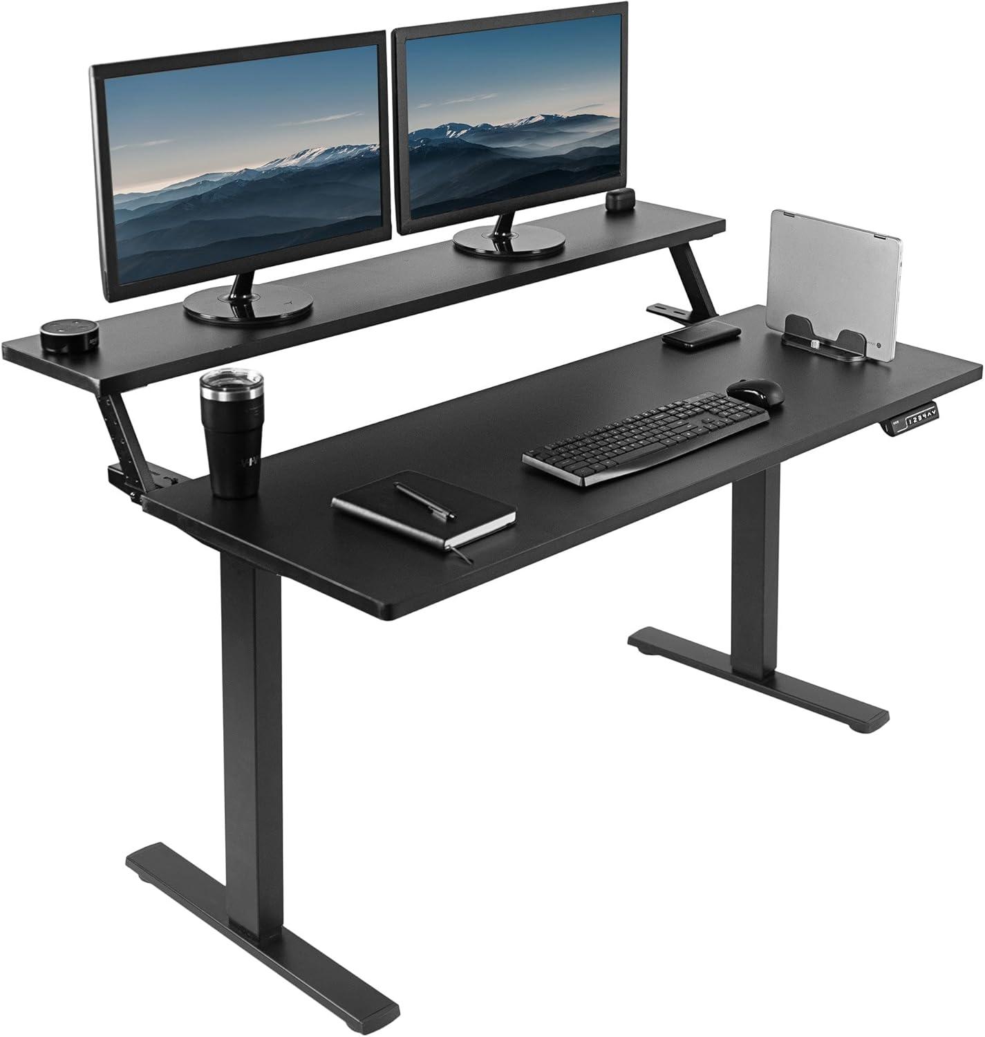 ErgoActive Black Dual-Tier Electric Adjustable Desk with Memory Controller