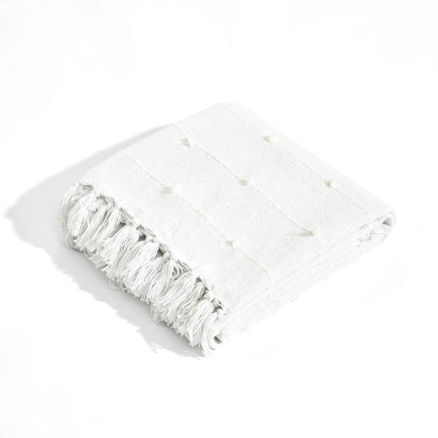 50"x60" Boho Tufted Cotton Woven Tassel Throw Blanket with Fringes White - Lush Décor: Lightweight, Cozy, Machine Washable