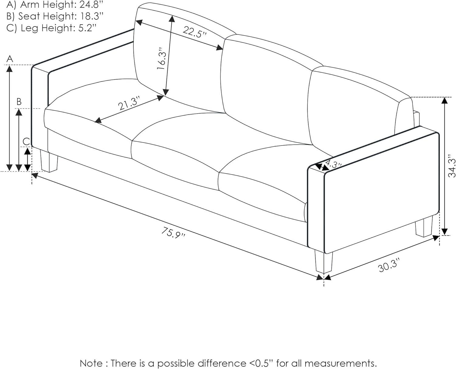 Bayonne Fog Polyester Upholstered 3-Seater Lawson Sofa with Wooden Legs