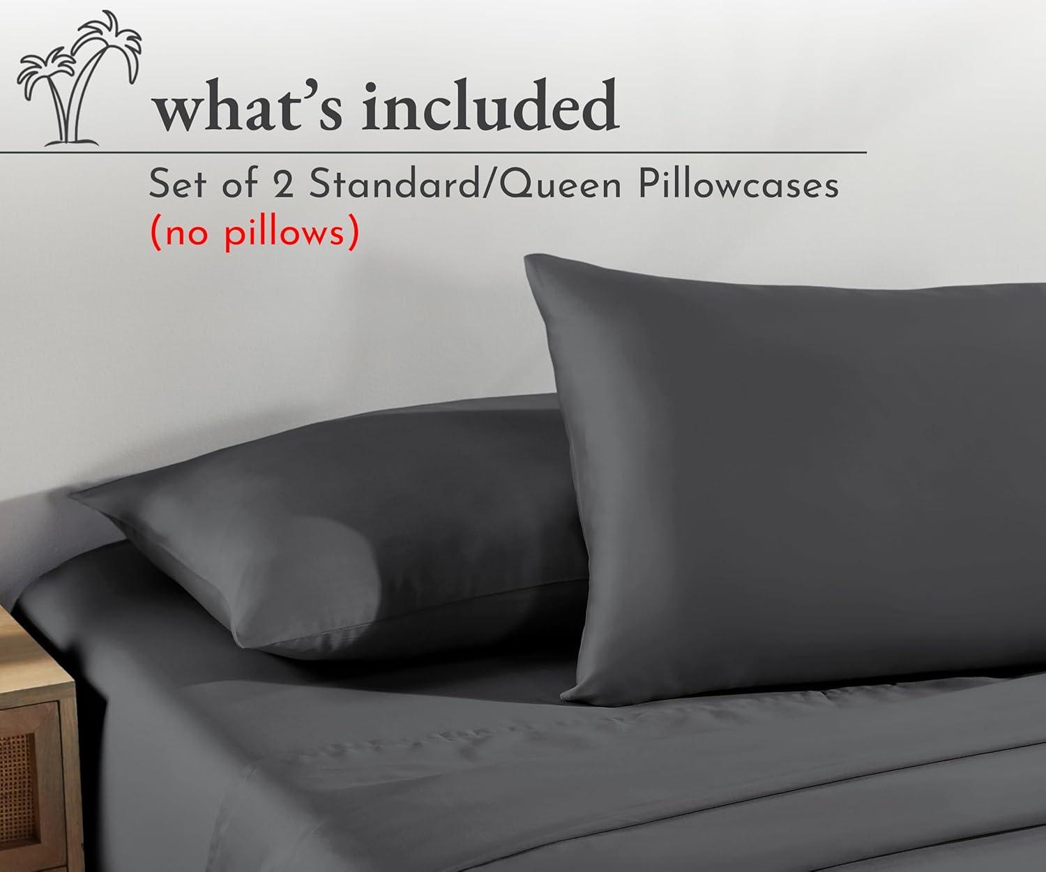 100% Cotton Pillow Cases Standard Size/ Queen Size Set of 2 Soft & Cooling Sateen Weave by California Design Den - Dark Grey (Black Tone)