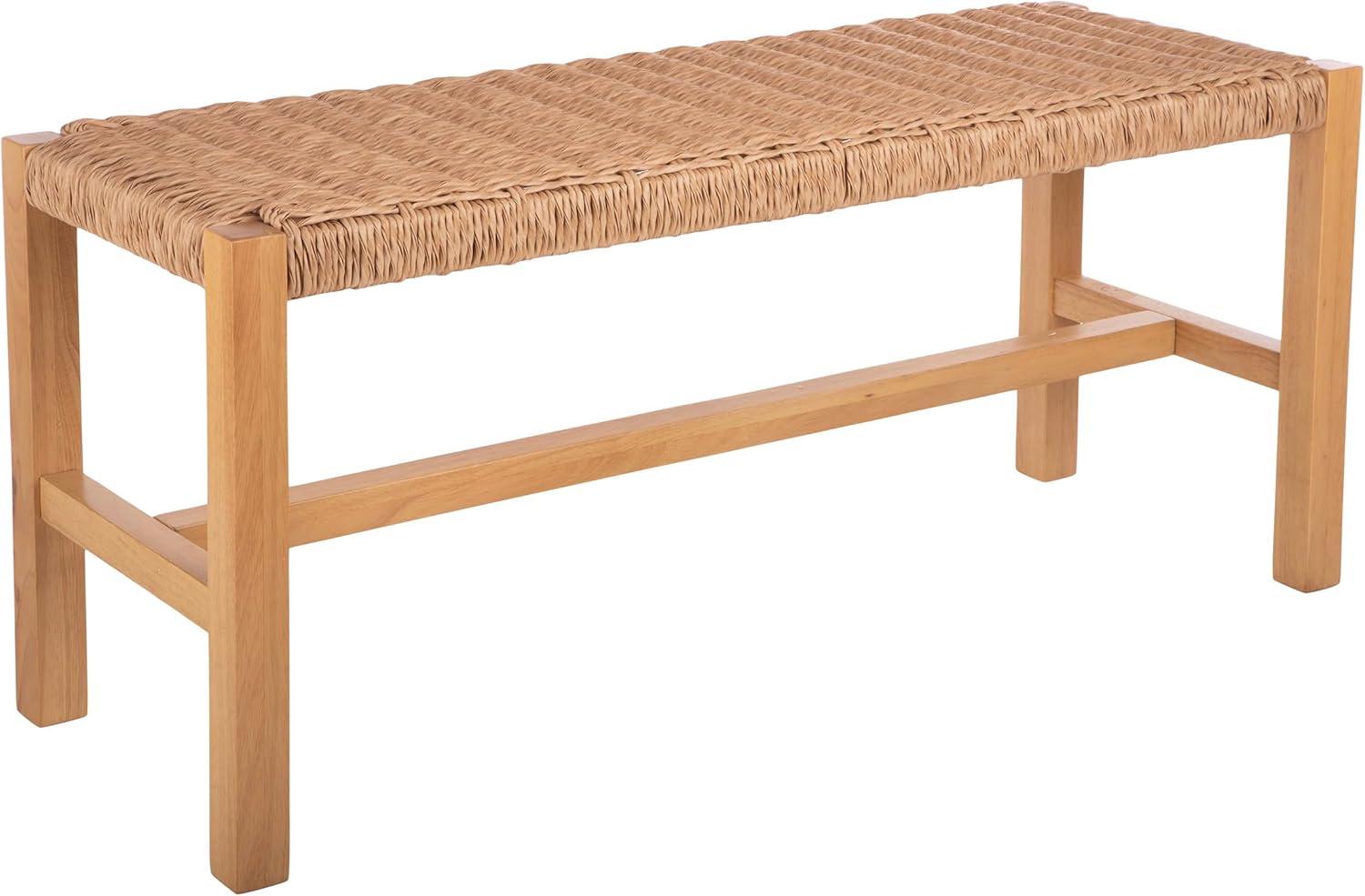 Newport 40-Inch Natural Wood Bench with Woven Rope Seat