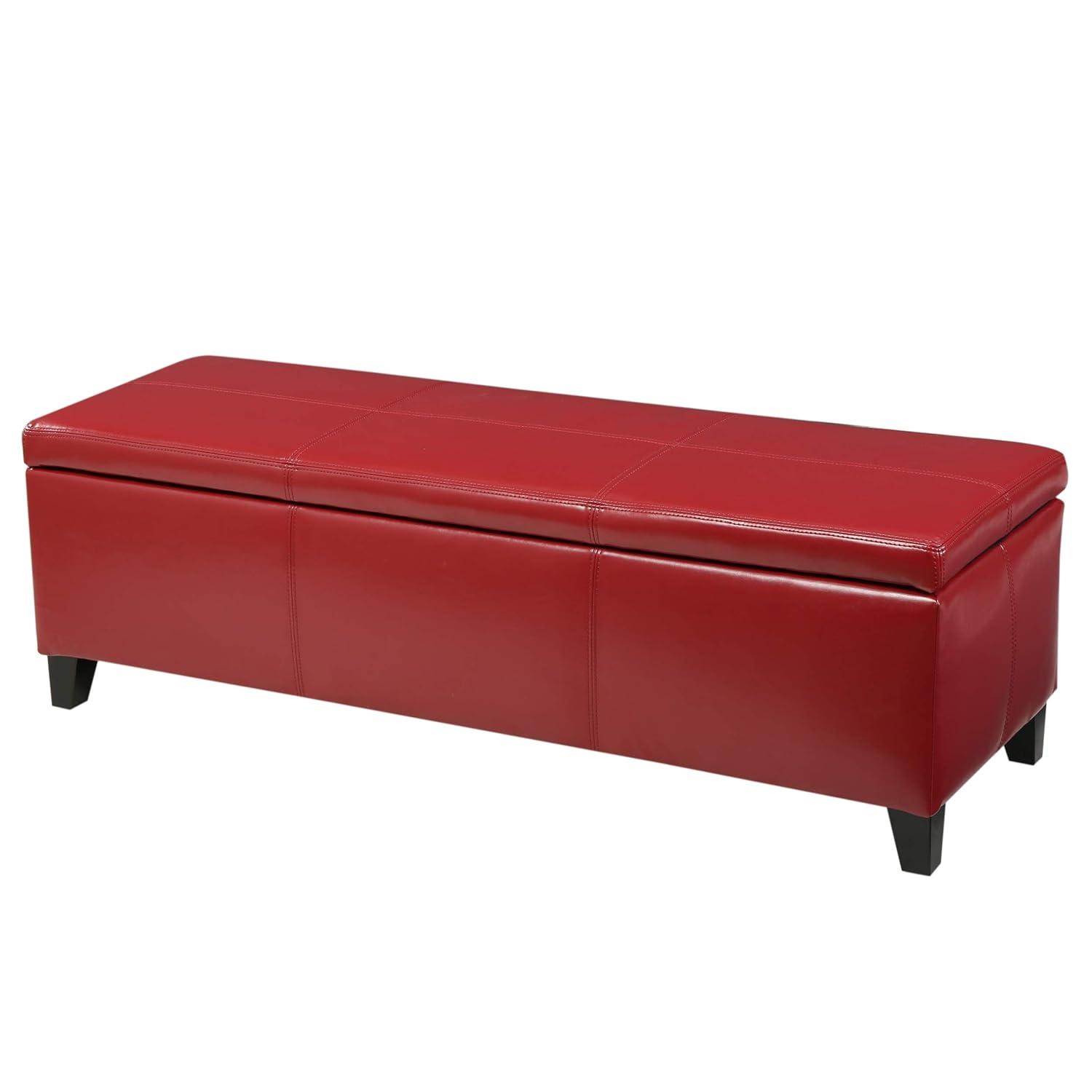 Christopher Knight Home Lucinda Faux Leather Storage Ottoman Bench Red : Upholstered Rectangular Seat, Wood Frame