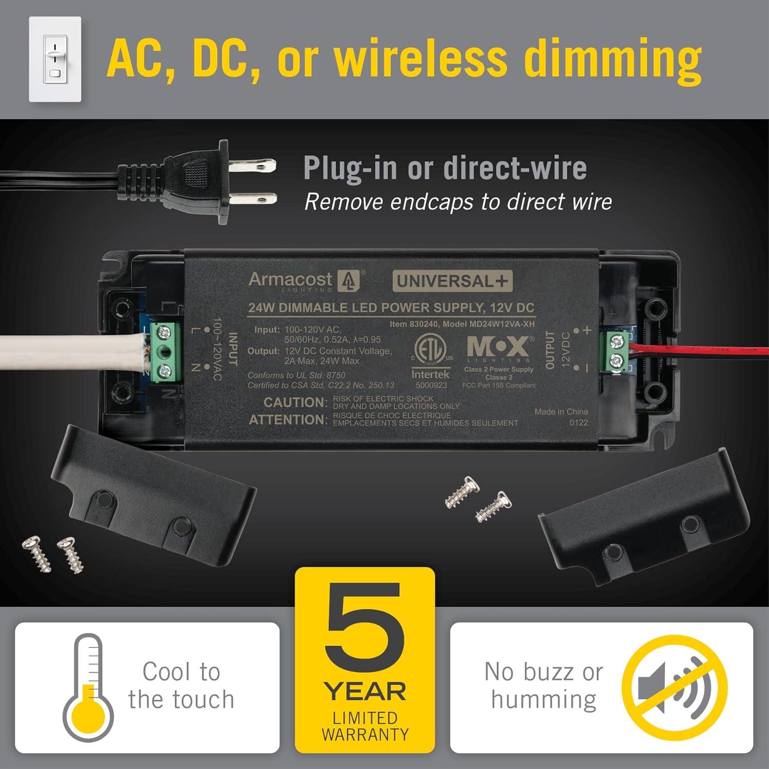 Armacost Lighting Universal+ Dimmable LED Driver 12V DC, 60W Electronic Transformer ELV/MLV/TRIAC 830240