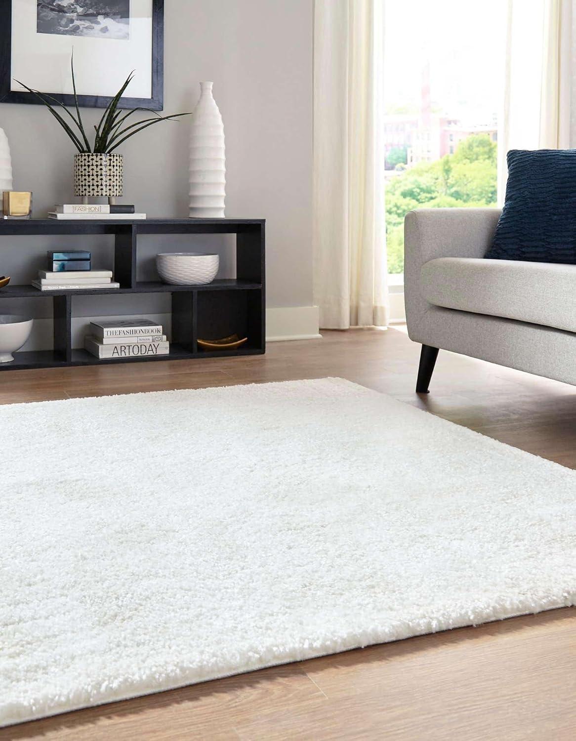 Unique Loom Calabasas Solo Rug Snow White 4' 1" Square Solid Comfort Perfect For Dining Room Living Room Bed Room Kids Room