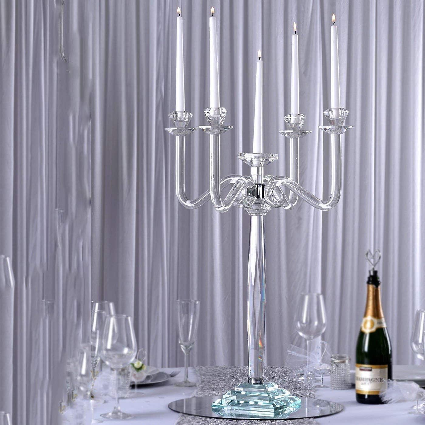 27" Tall Handcrafted Crystal Glass 5-Arm Candelabra