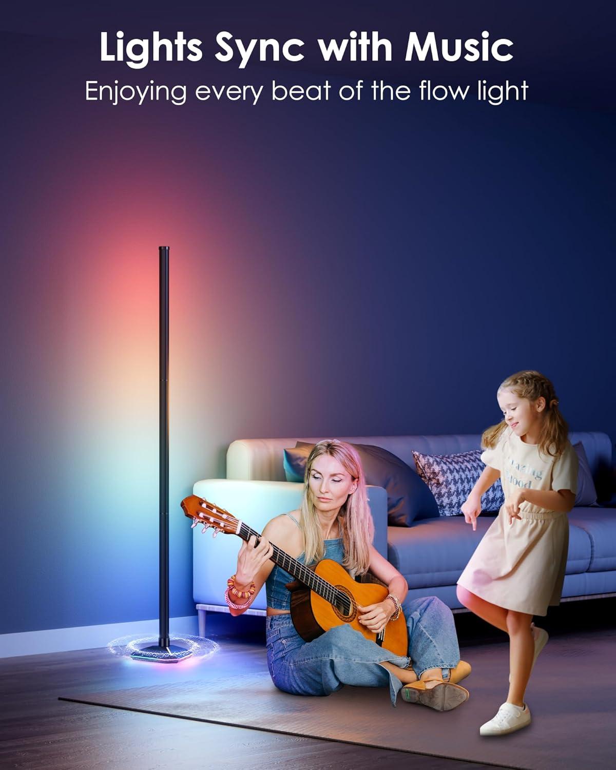 Black Adjustable RGB LED Corner Floor Lamp with Music Sync