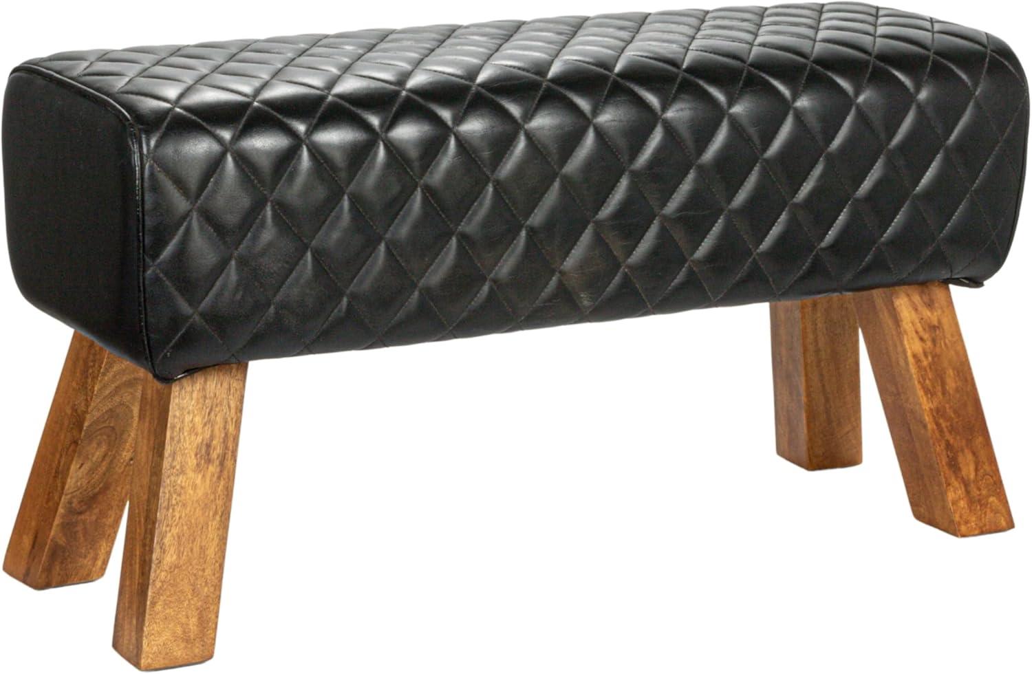 Storied Home Stitched Genuine Leather Bench Black