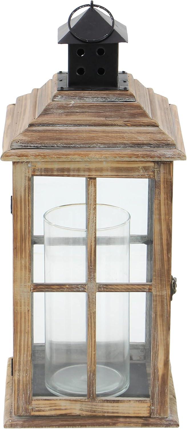 Brown Fir Wood and Glass Traditional Candle Lantern