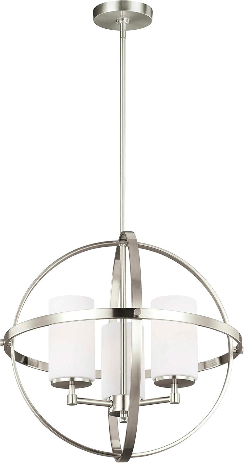 Sea Gull 3124603-962 Sea Gull Lighting Alturas Three-Light Chandelier with Etched White Inside Glass Shades, 10" x 19" x 18.75", Brushed Nickel Finish