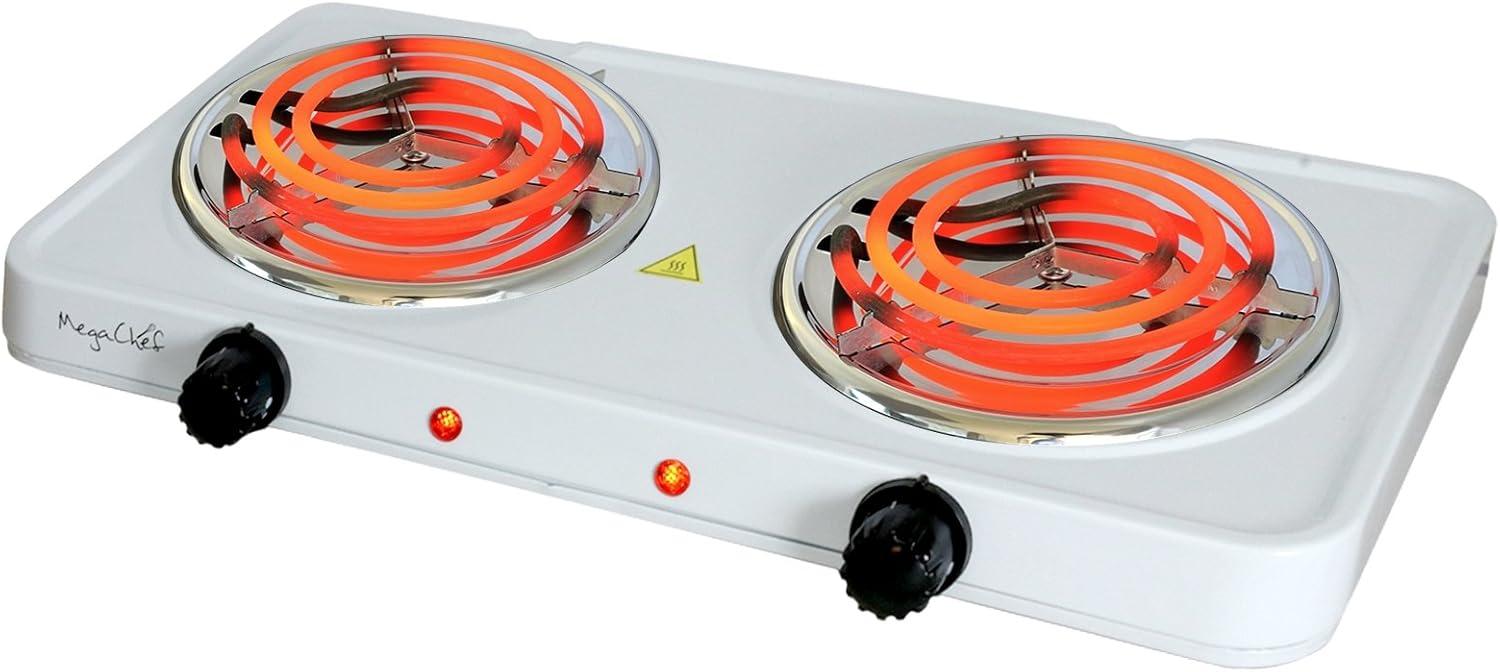 MegaChef Portable Dual Coil Cooktop in White