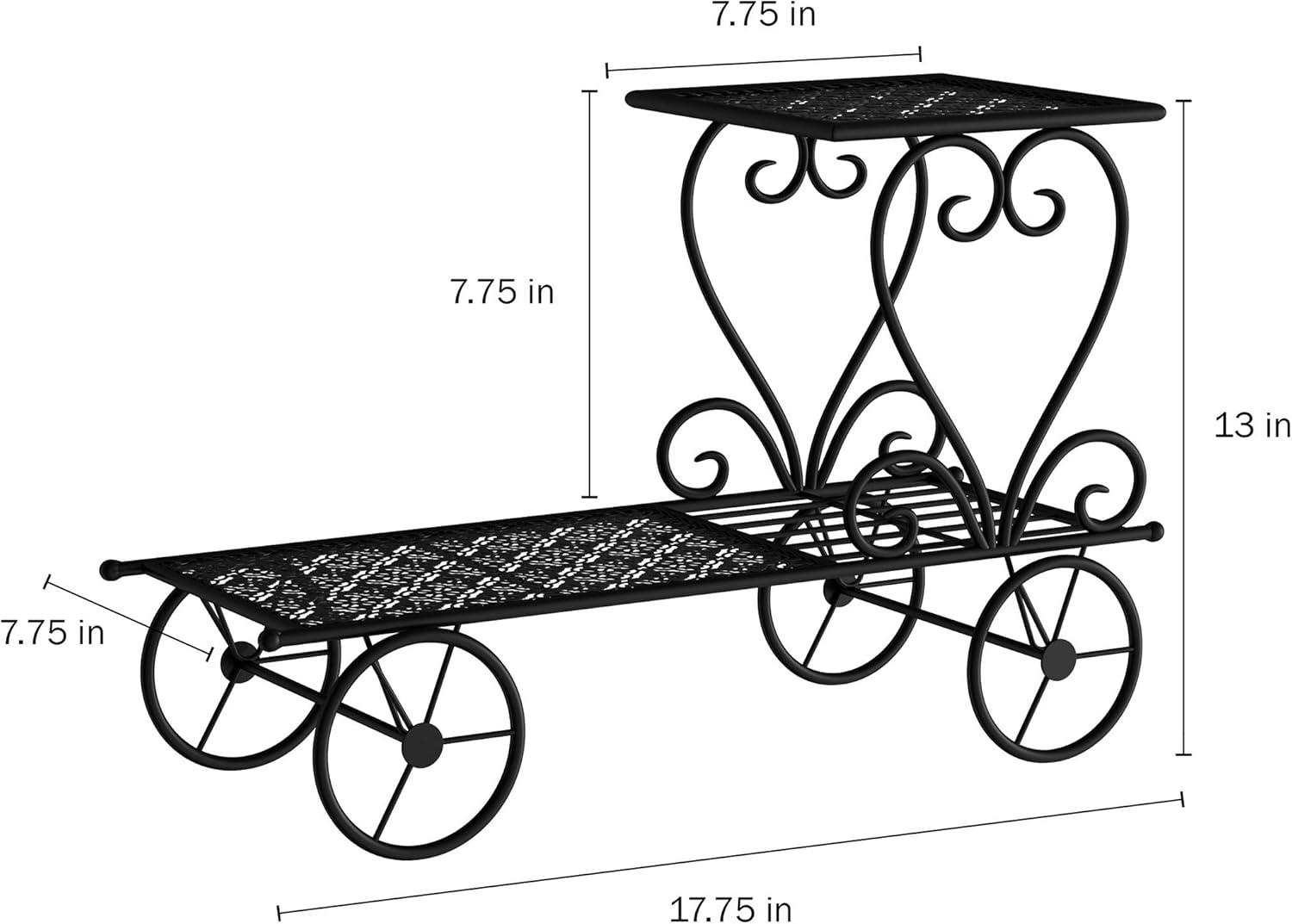 Plant Stand 2-Tiered Indoor or Outdoor Decorative Vintage Look Wrought Iron Garden Cart for Patio, Deck, Home or Lawn by Pure Garden (Black)