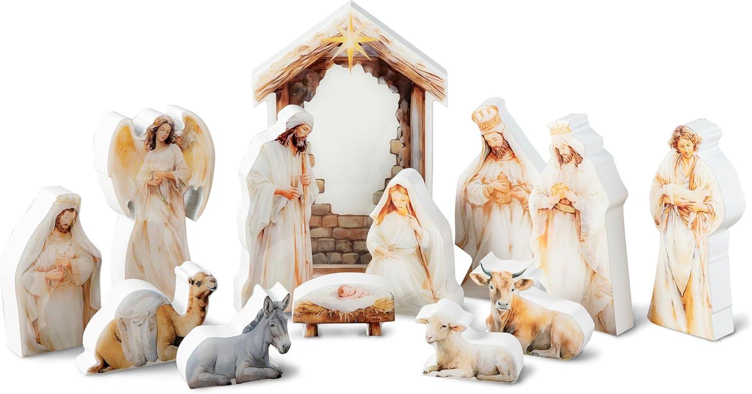 8.5" Wooden and Epoxy Resin Nativity Scene Set