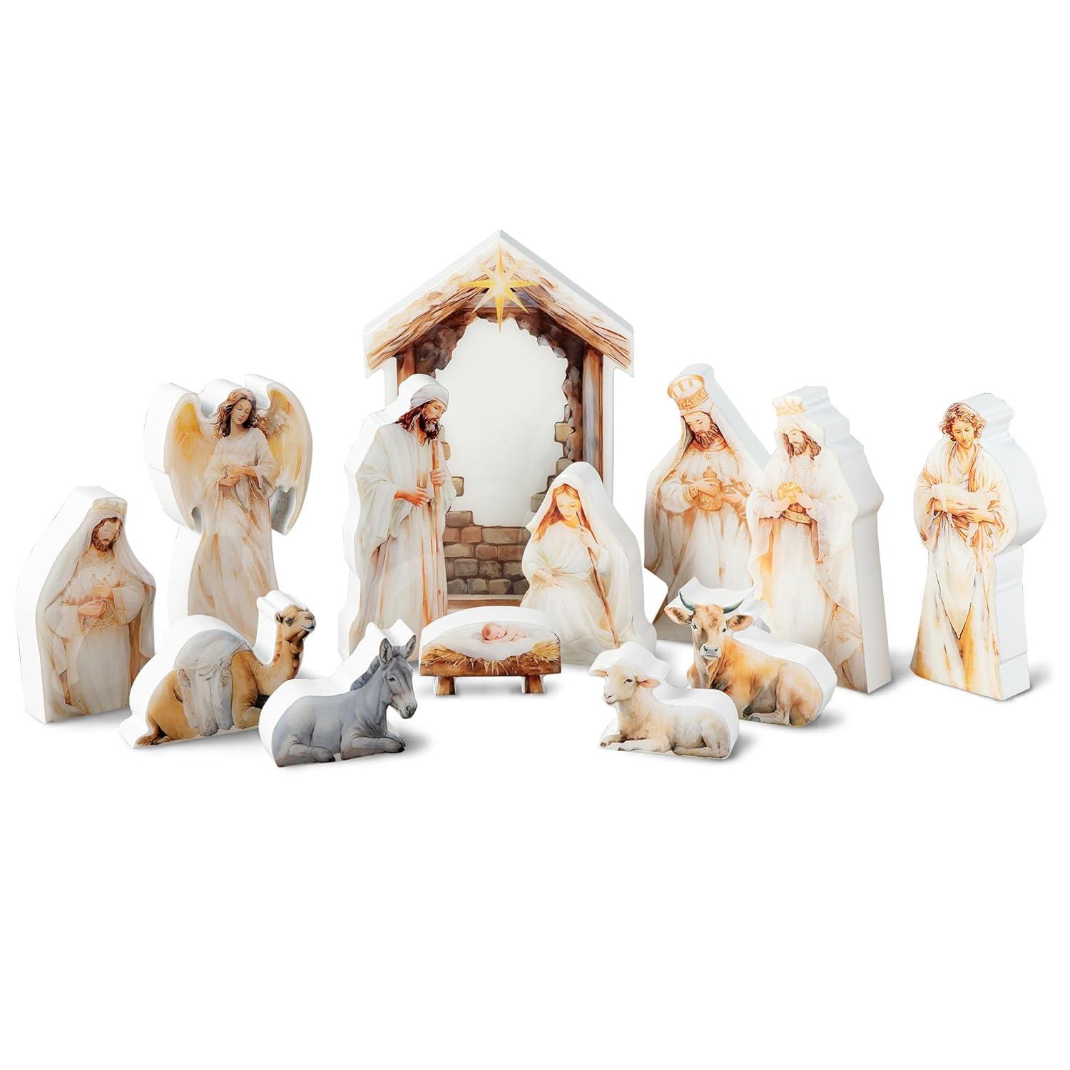 8.5" Wooden and Epoxy Resin Nativity Scene Set