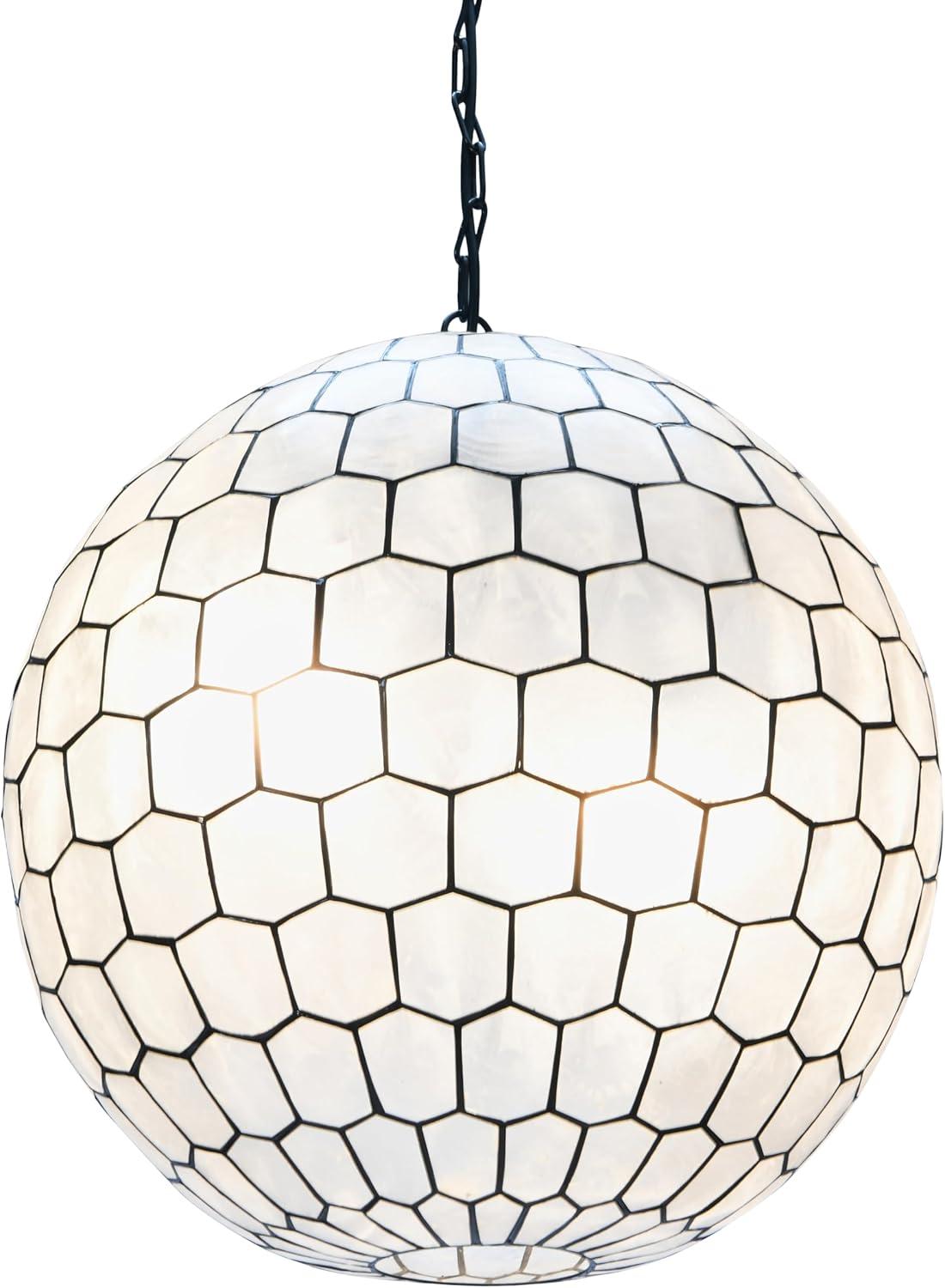 Storied Home Capiz Honeycomb Globe Pendant Light Capiz White Seashells