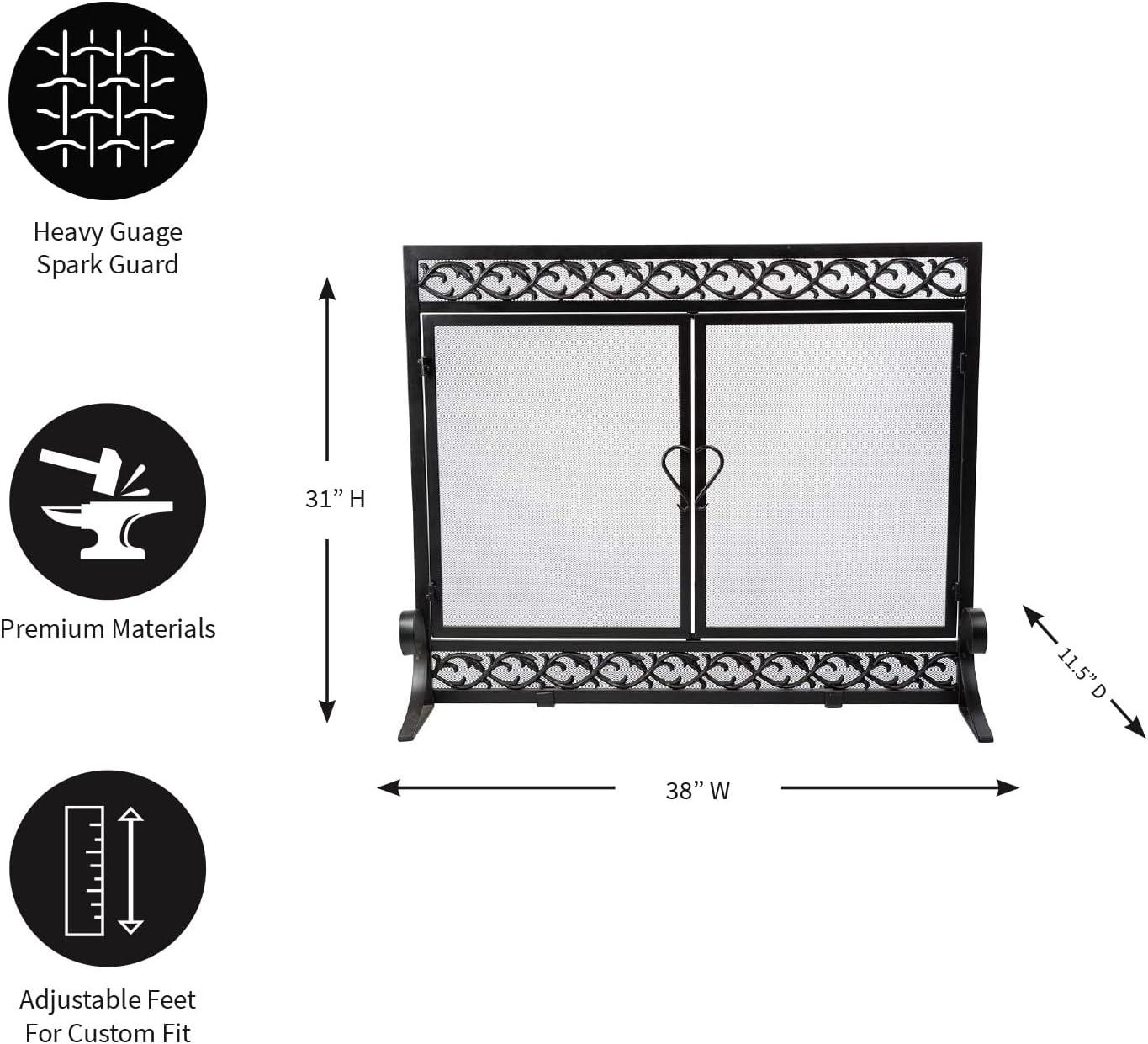 Small Cast Iron Scrollwork Fireplace Fire Screen with Doors