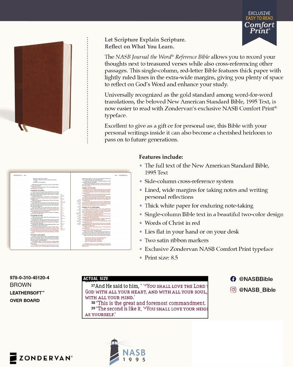 Nasb, Journal the Word Reference Bible, Leathersoft Over Board, Brown, Red Letter Edition, 1995 Text, Comfort Print - by  Zondervan (Hardcover)
